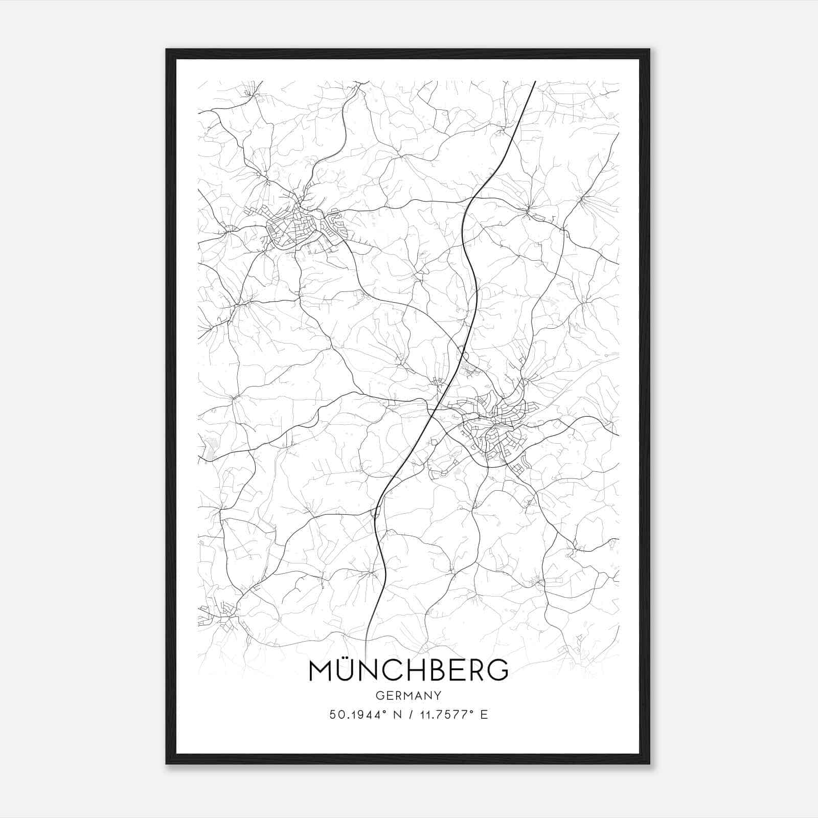 Munchberg Germany Map Poster, Modern Home Decor Wall Art Print