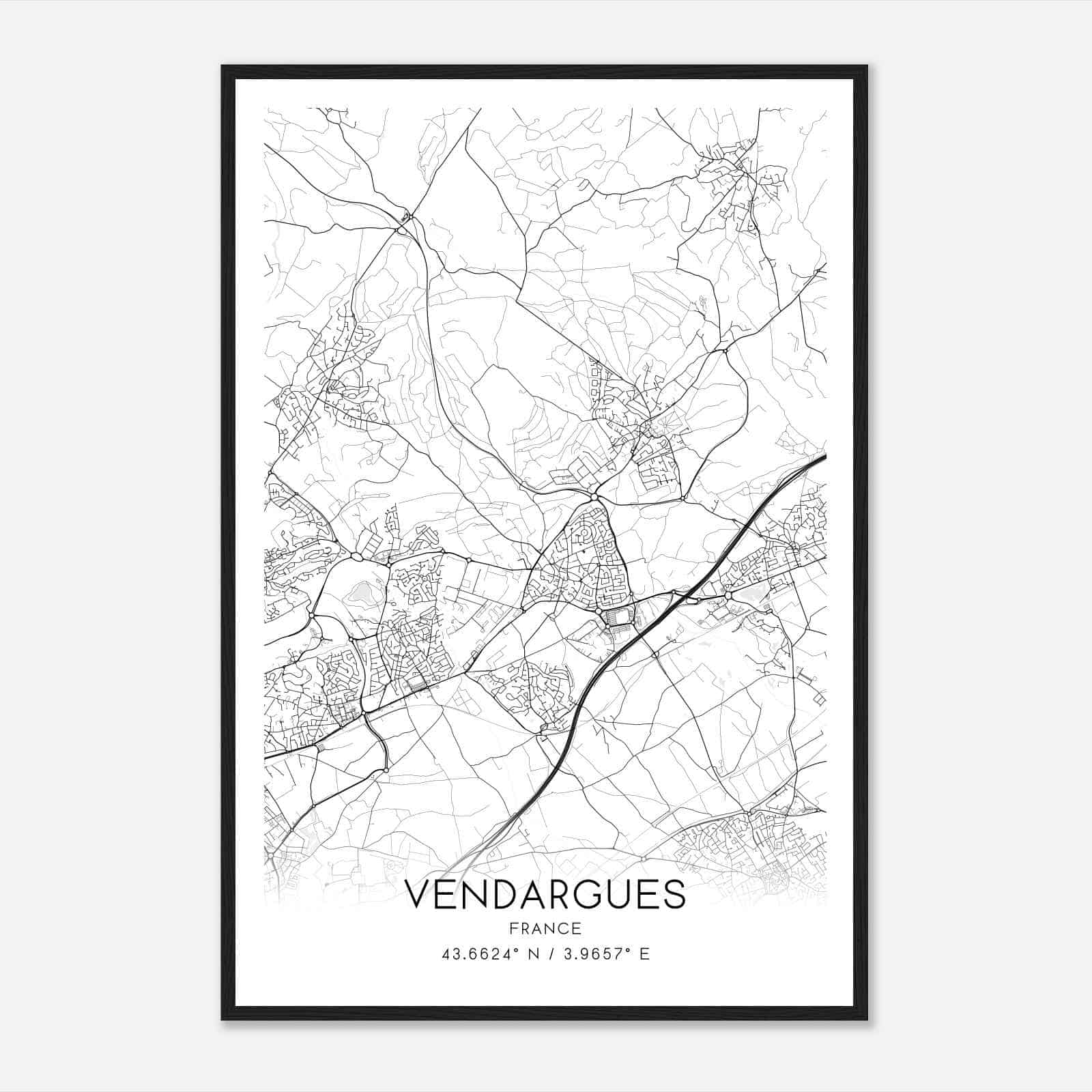 Vendargues France Map Poster, Modern Home Decor Wall Art Print