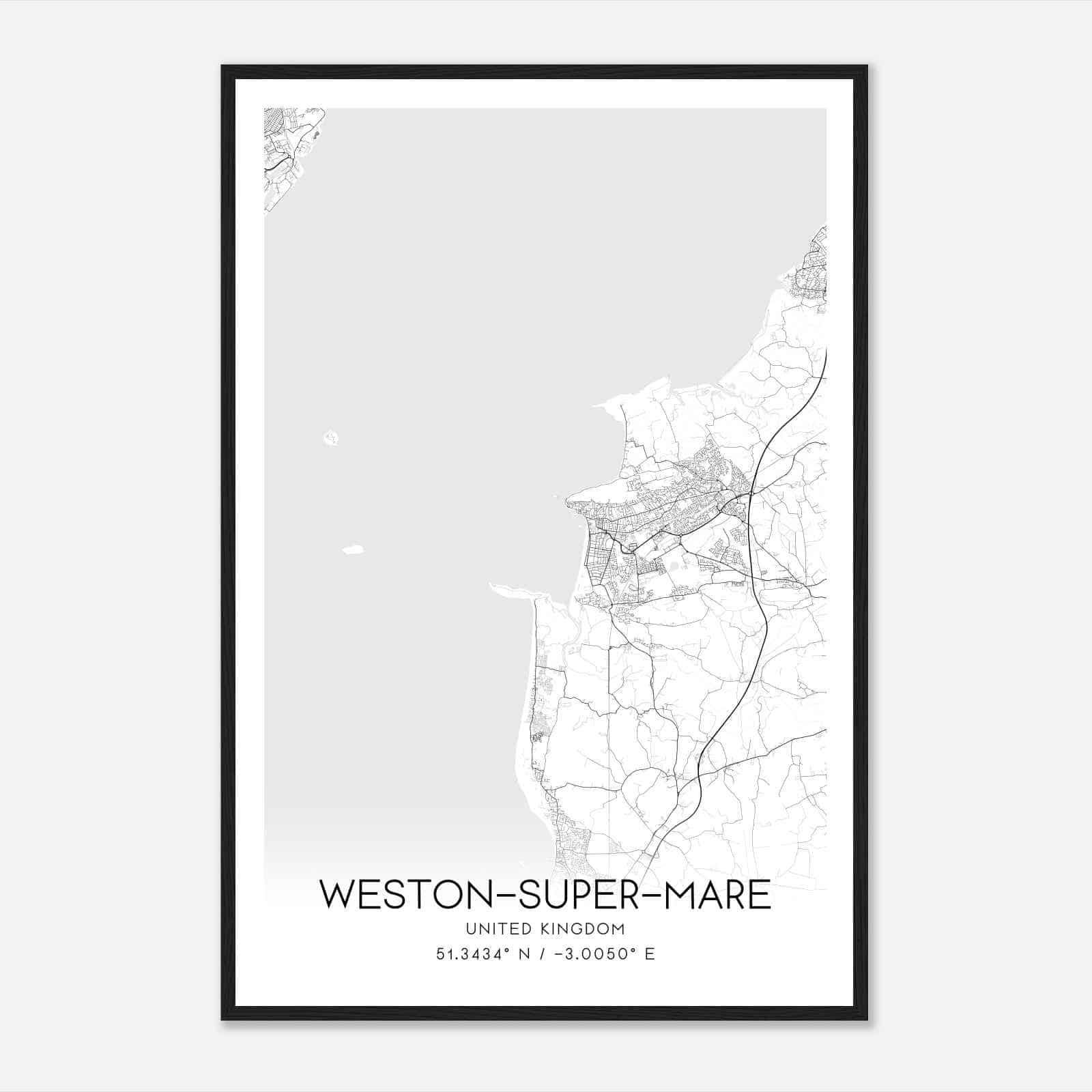 Weston-super-Mare United Kingdom Map Poster, Modern Home Decor Wall Art Print
