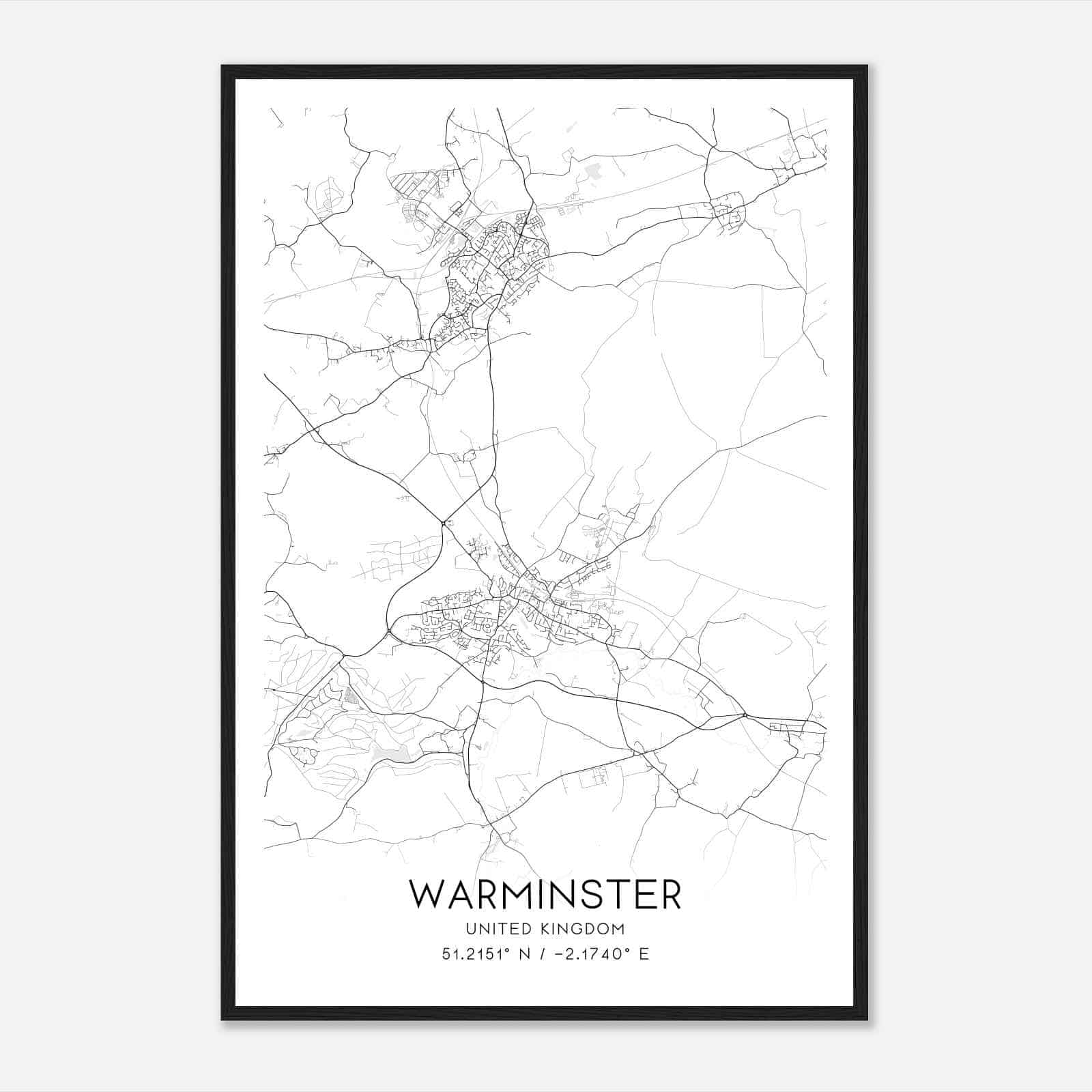 Warminster United Kingdom Map Poster, Modern Home Decor Wall Art Print