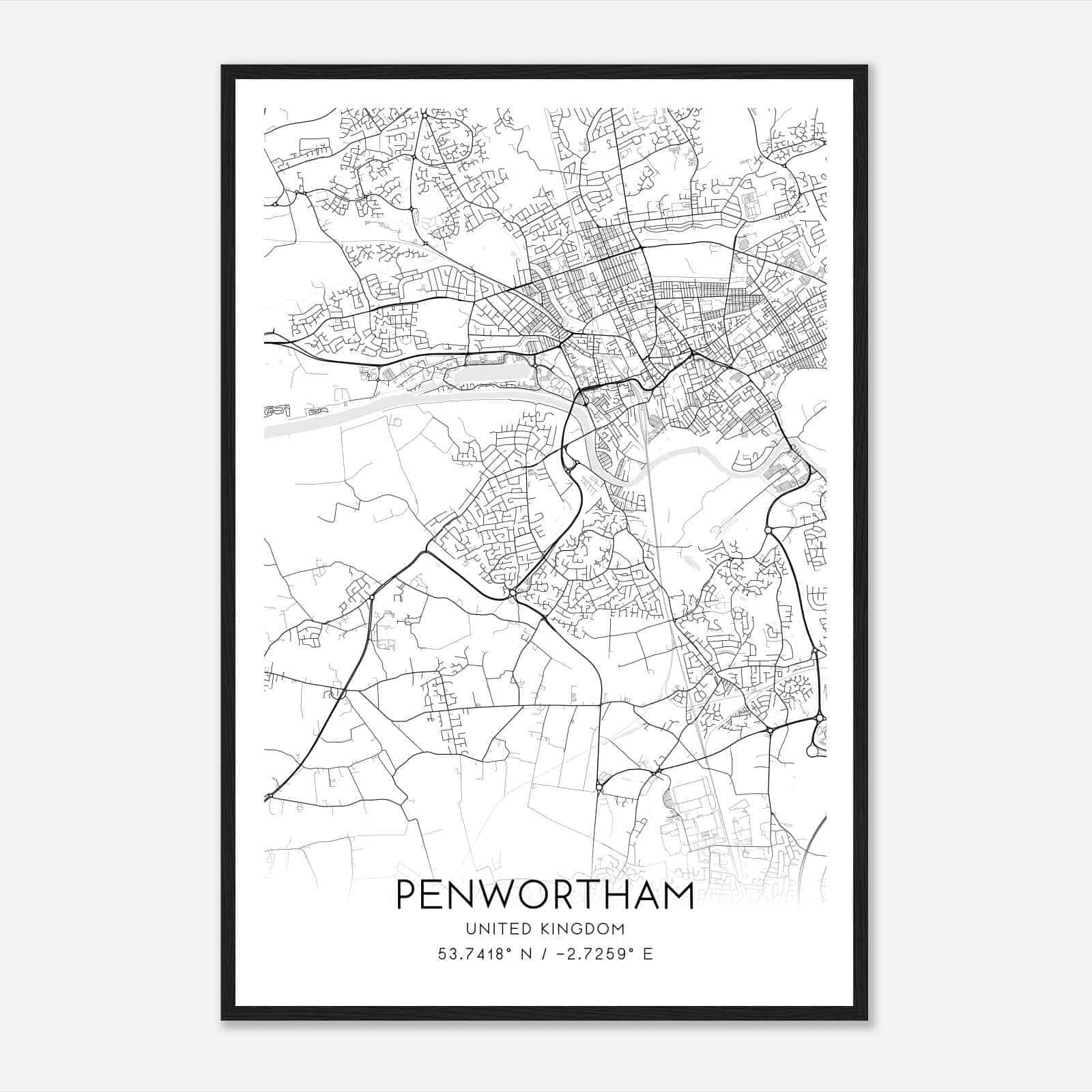 Penwortham United Kingdom Map Poster, Modern Home Decor Wall Art Print