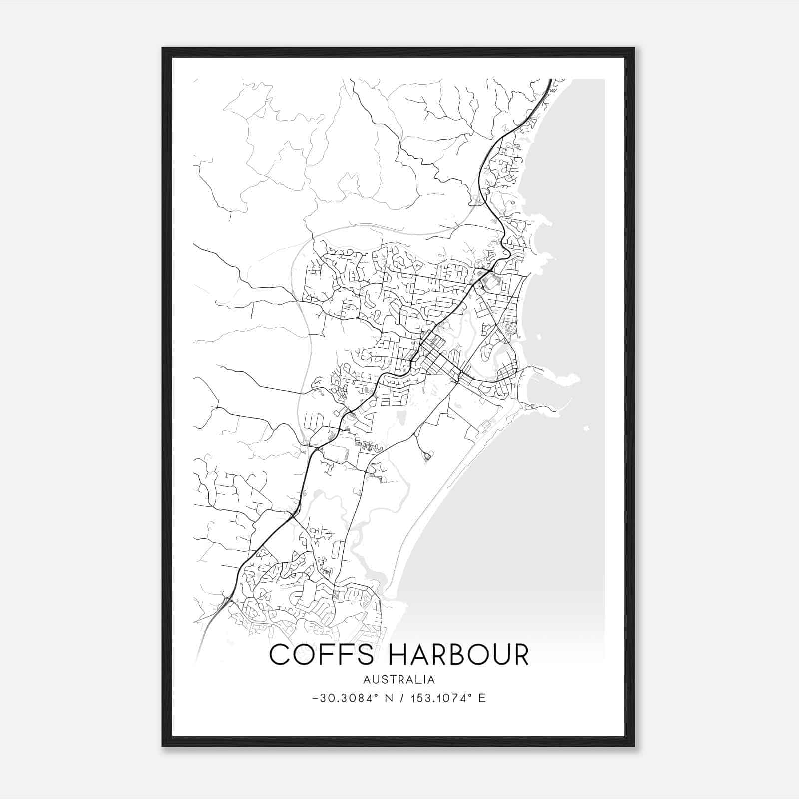 Coffs Harbour Australia Map Poster, Modern Home Decor Wall Art Print