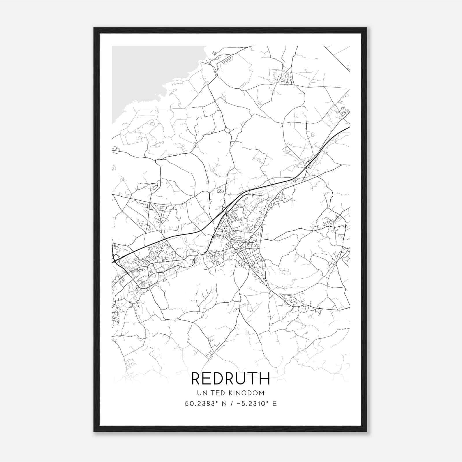 Redruth United Kingdom Map Poster, Modern Home Decor Wall Art Print