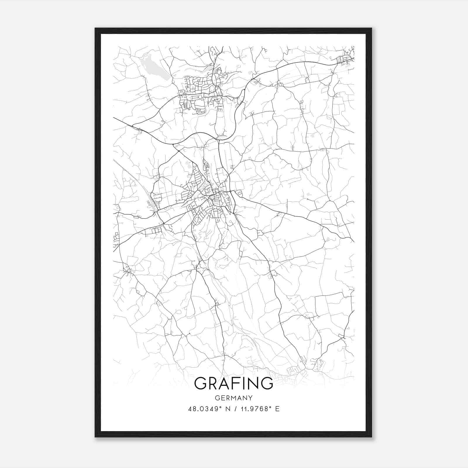 Grafing bei Munchen Germany Map Poster, Modern Home Decor Wall Art Print