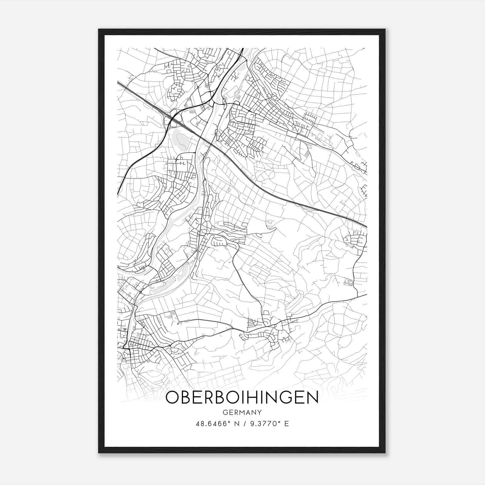 Oberboihingen Germany Map Poster, Modern Home Decor Wall Art Print