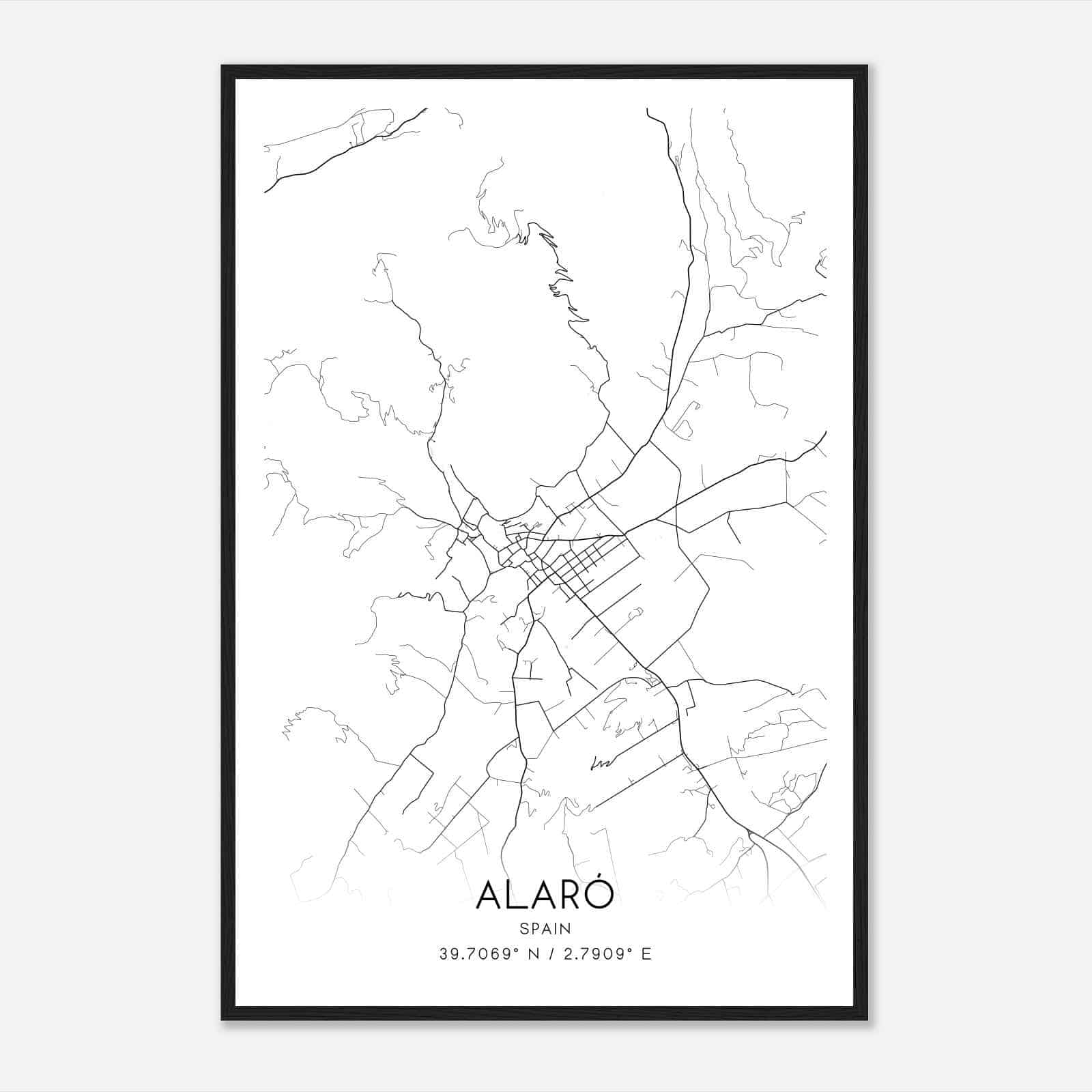 Alaro Spain Map Poster, Modern Home Decor Wall Art Print