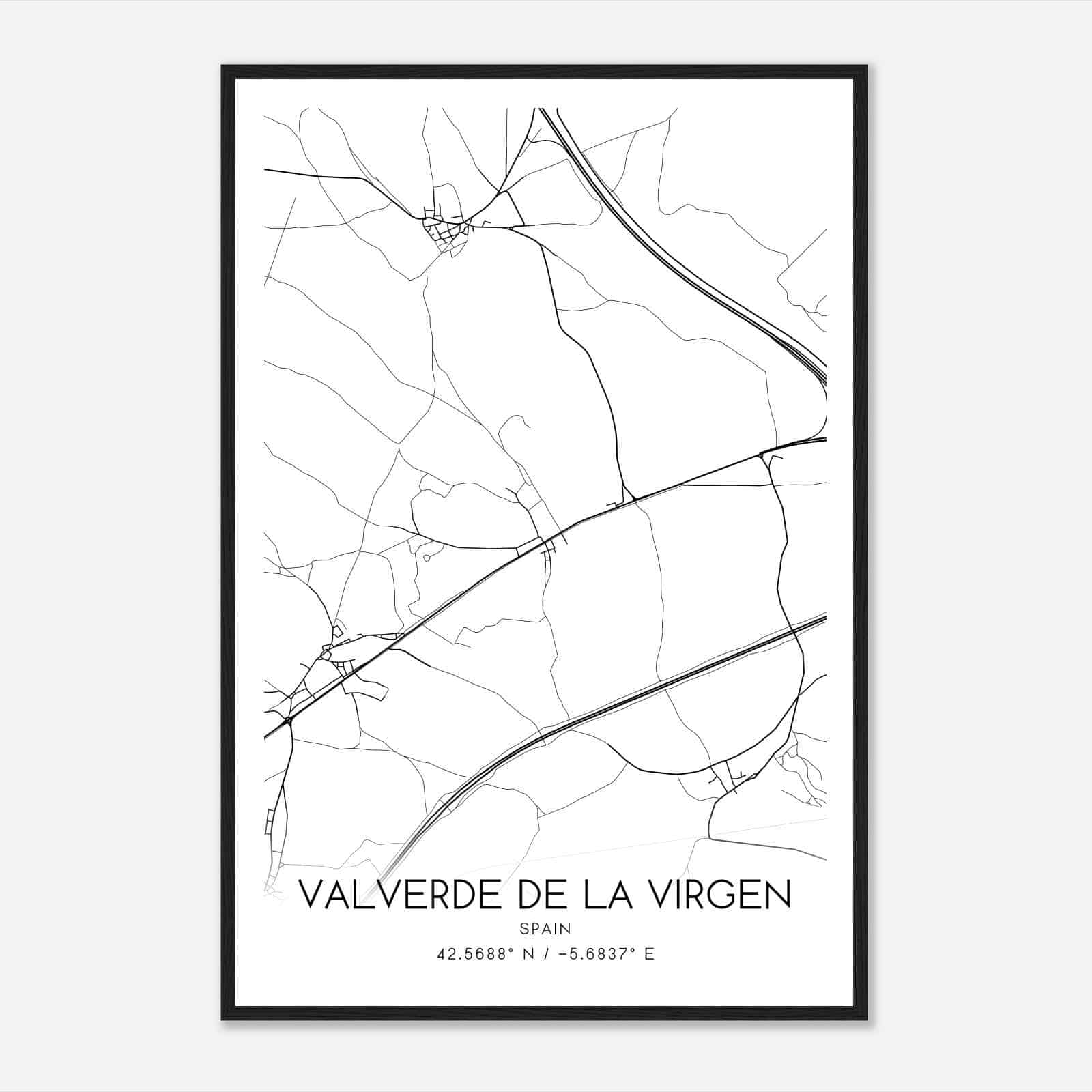 Valverde de la Virgen Spain Map Poster, Modern Home Decor Wall Art Print