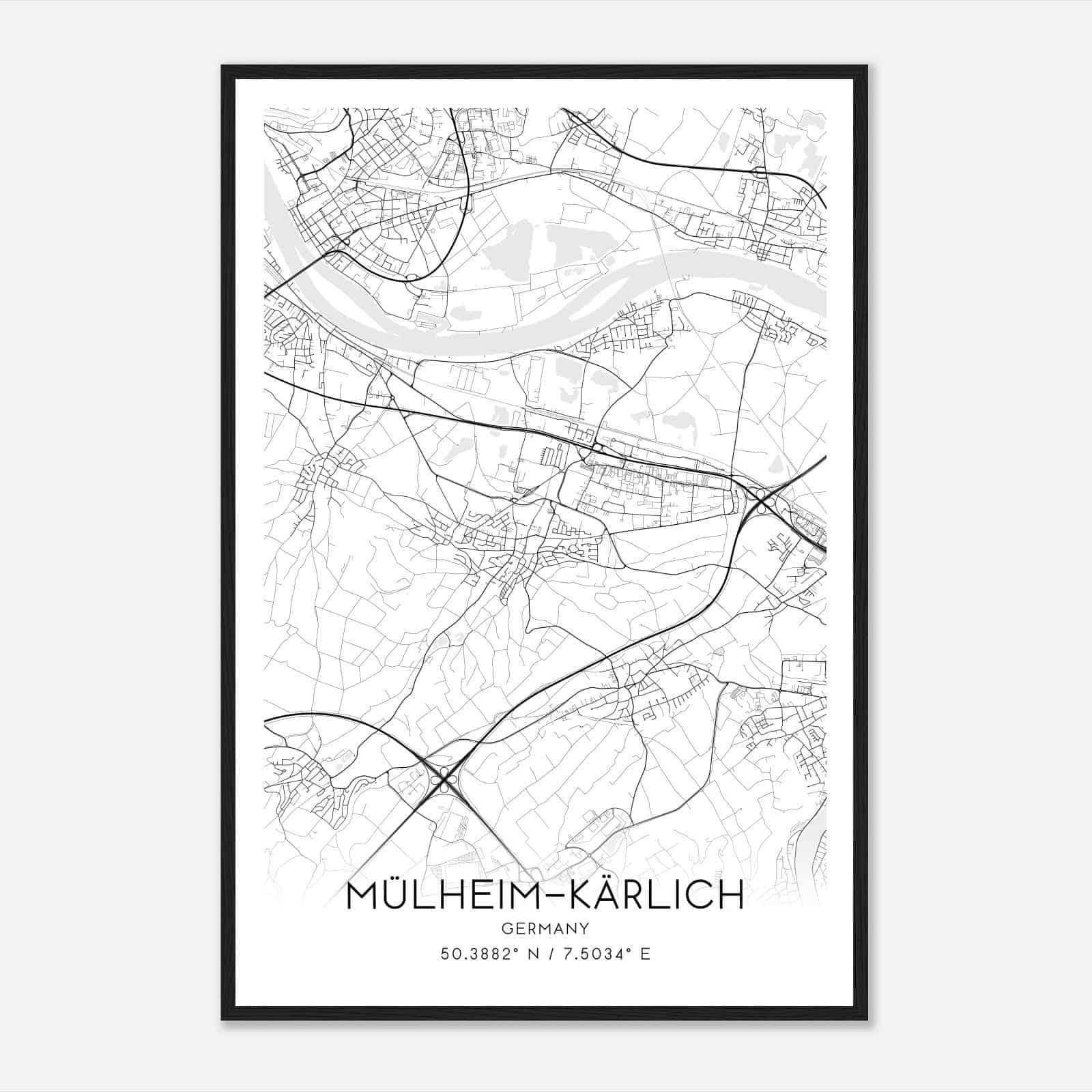 Mulheim-Karlich Germany Map Poster, Modern Home Decor Wall Art Print