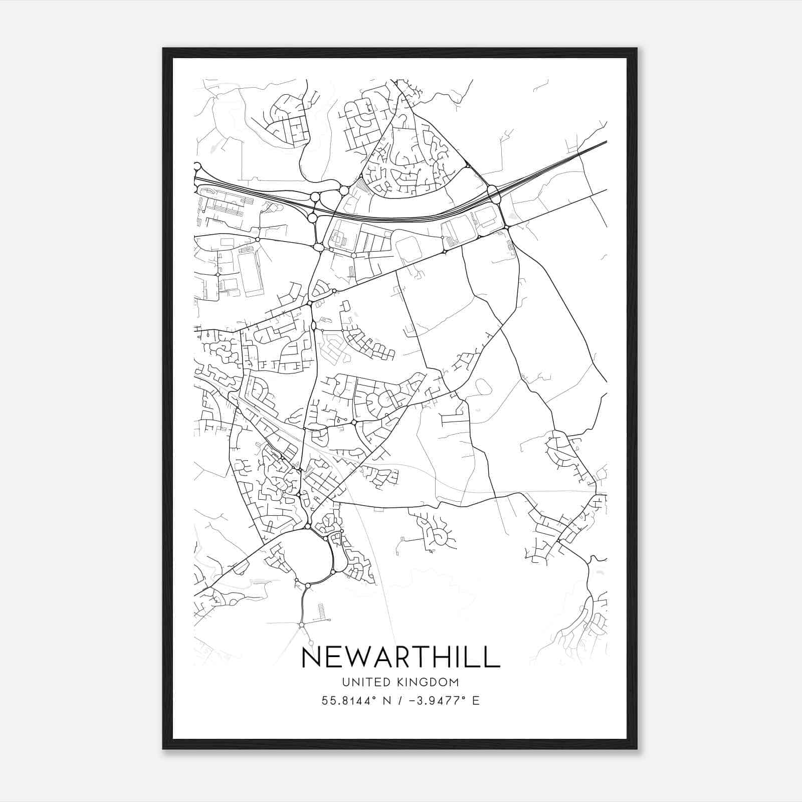Newarthill United Kingdom Map Poster, Modern Home Decor Wall Art Print