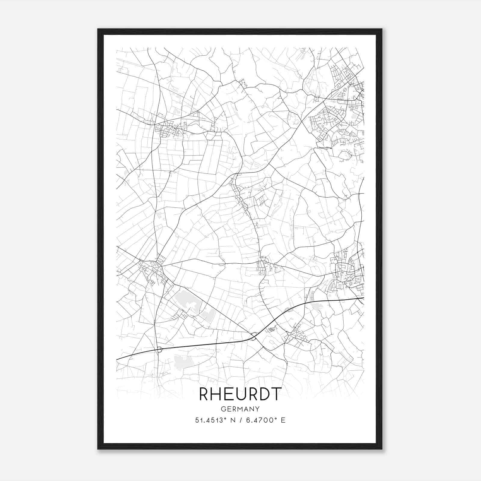 Rheurdt Germany Map Poster, Modern Home Decor Wall Art Print