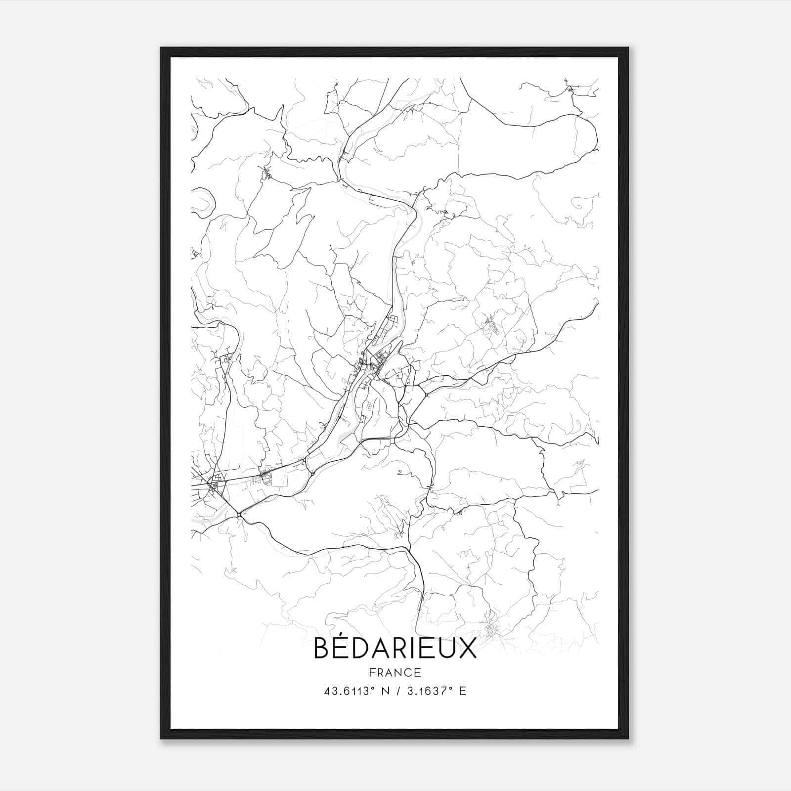 Bedarieux France Map Poster, Modern Home Decor Wall Art Print