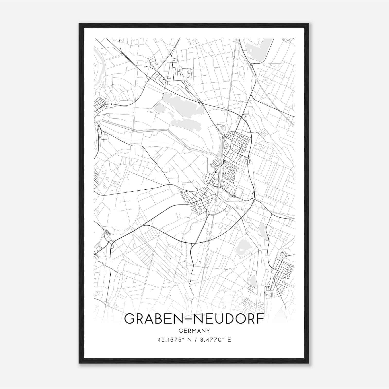 Graben-Neudorf Germany Map Poster, Modern Home Decor Wall Art Print