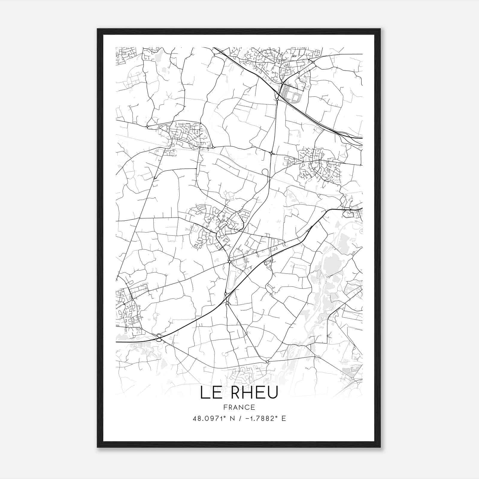Le Rheu France Map Poster, Modern Home Decor Wall Art Print