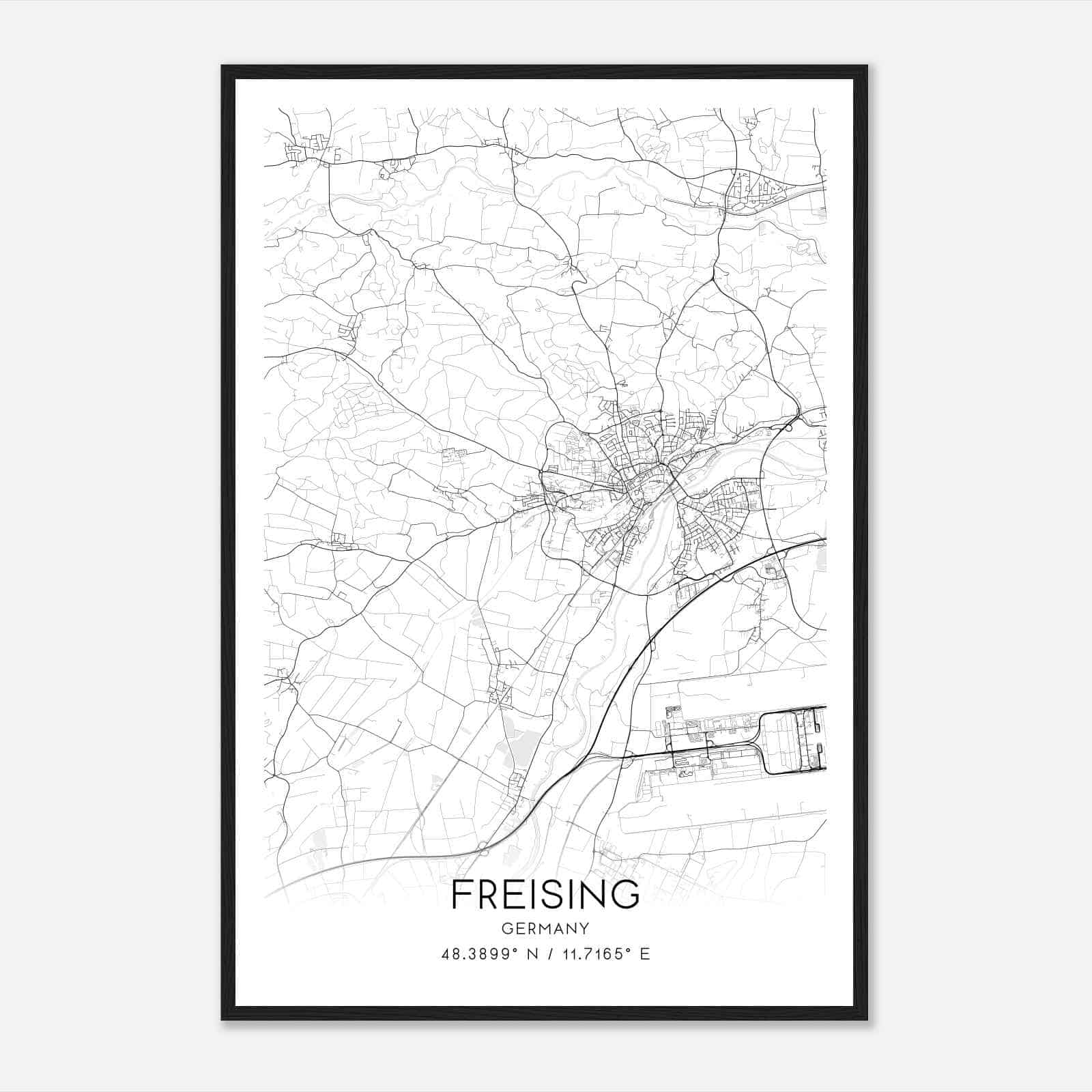 Freising Germany Map Poster, Modern Home Decor Wall Art Print