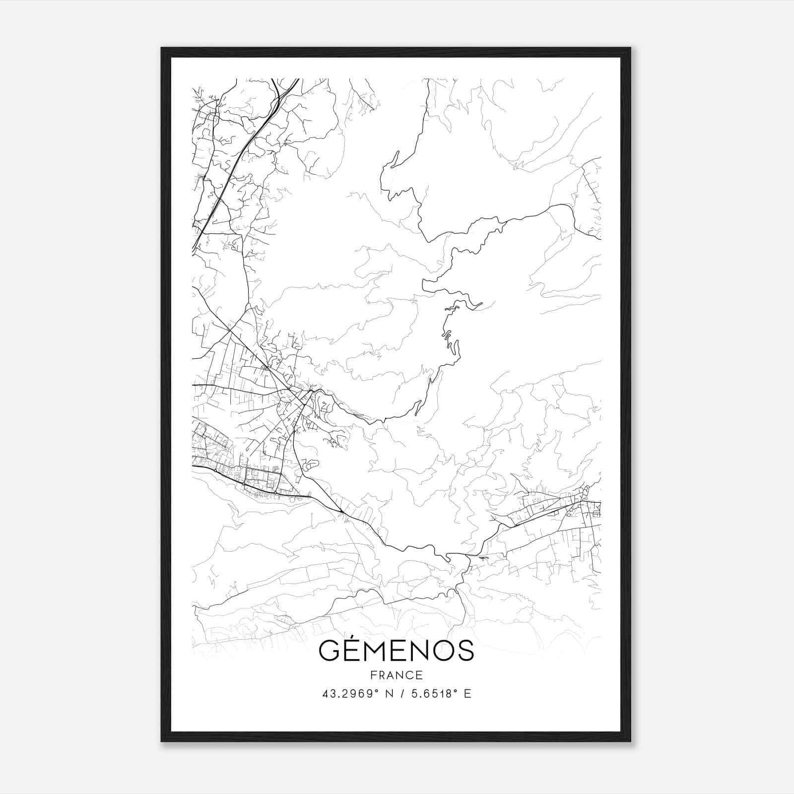 Gemenos France Map Poster, Modern Home Decor Wall Art Print