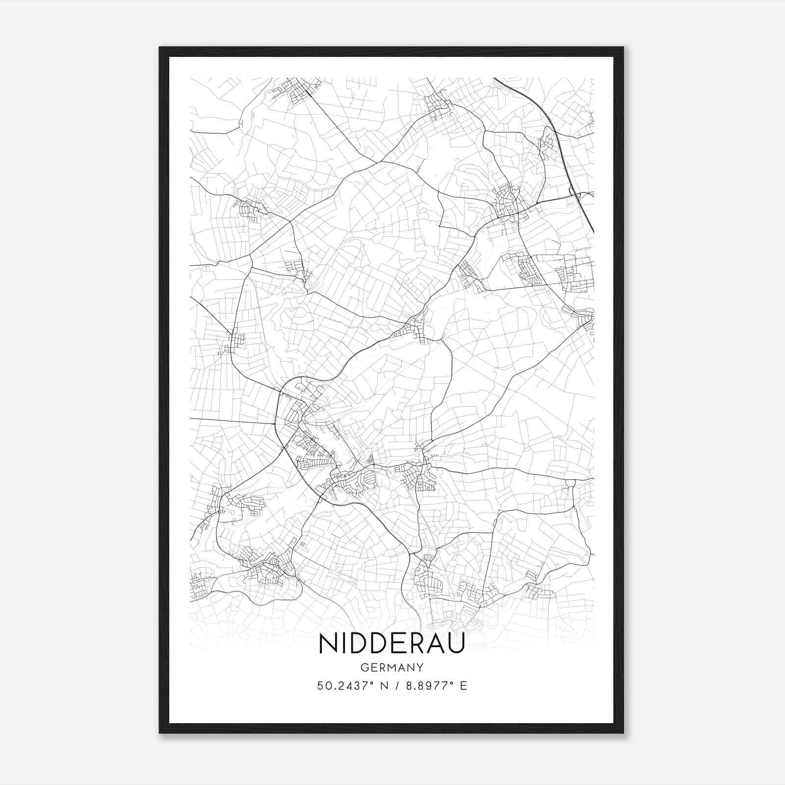 Nidderau Germany Map Poster, Modern Home Decor Wall Art Print