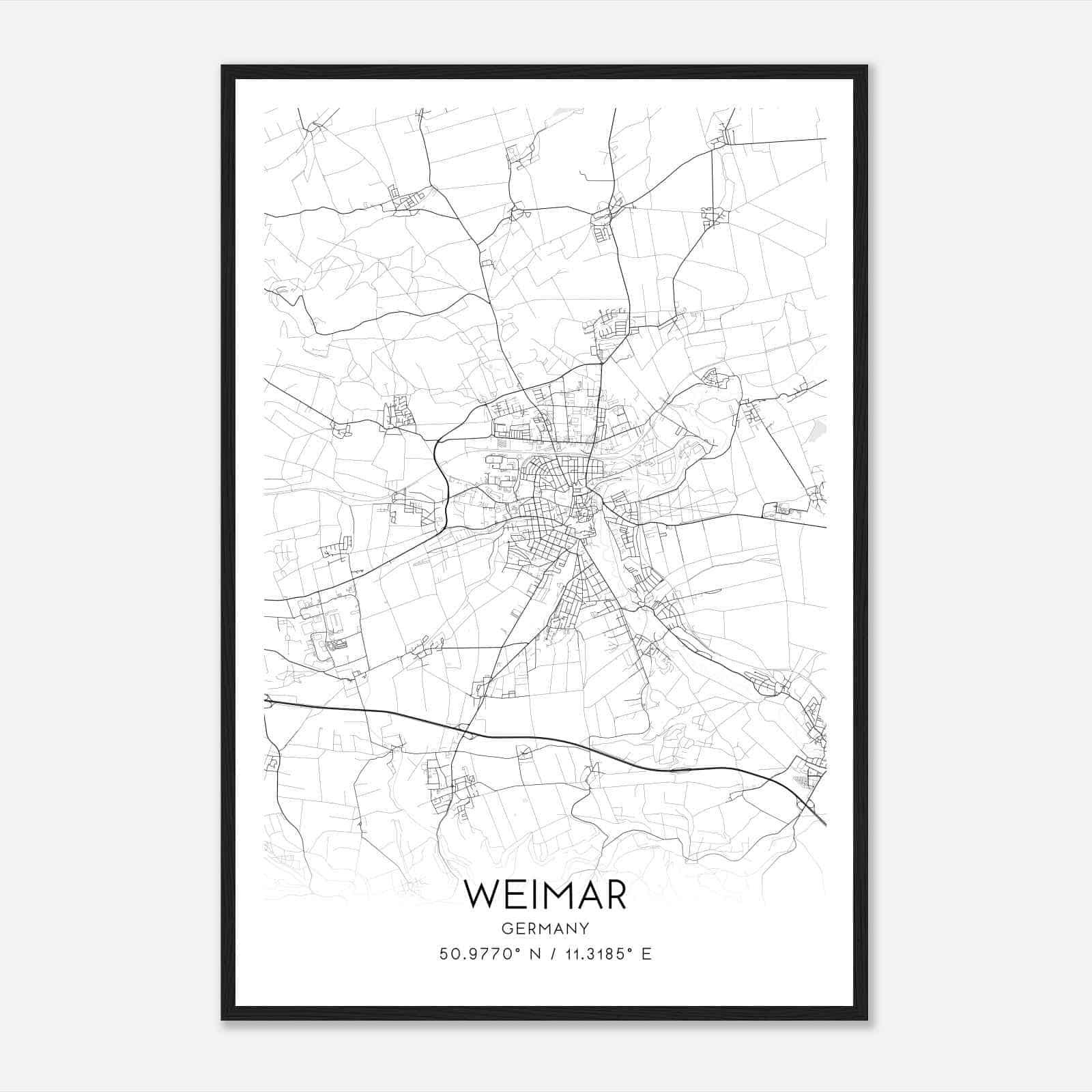 Weimar Germany Map Poster, Modern Home Decor Wall Art Print
