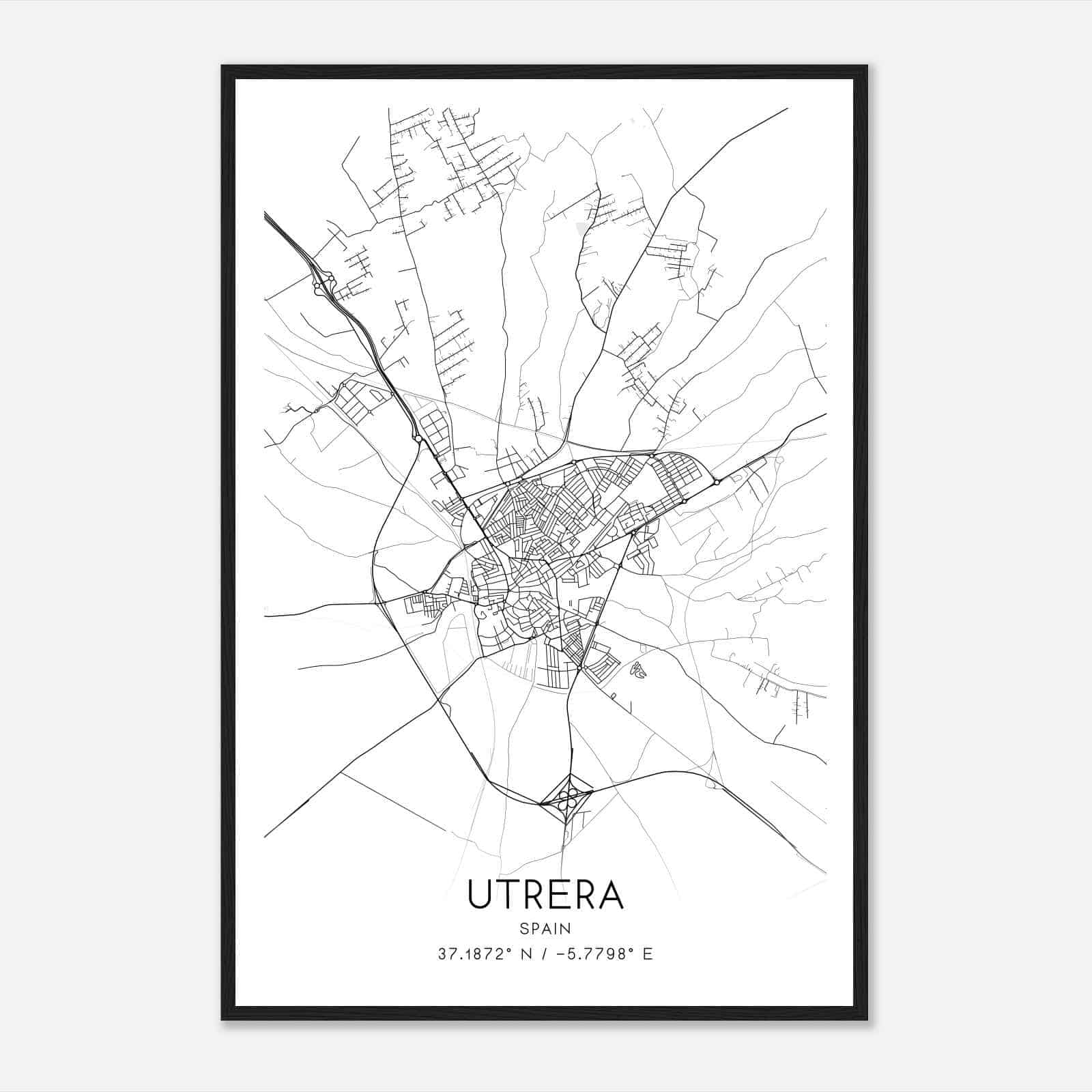 Utrera Spain Map Poster, Modern Home Decor Wall Art Print