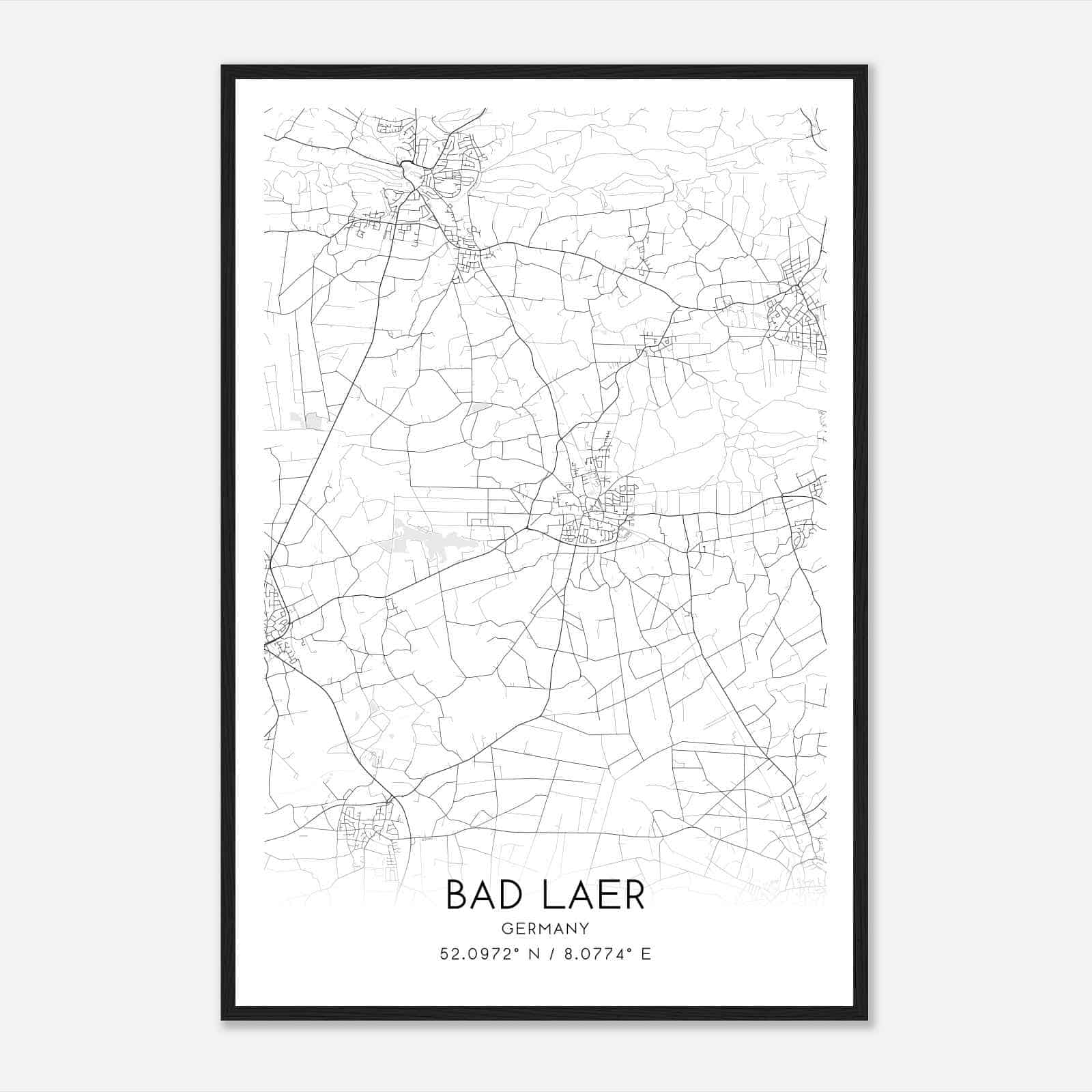 Bad Laer Germany Map Poster, Modern Home Decor Wall Art Print