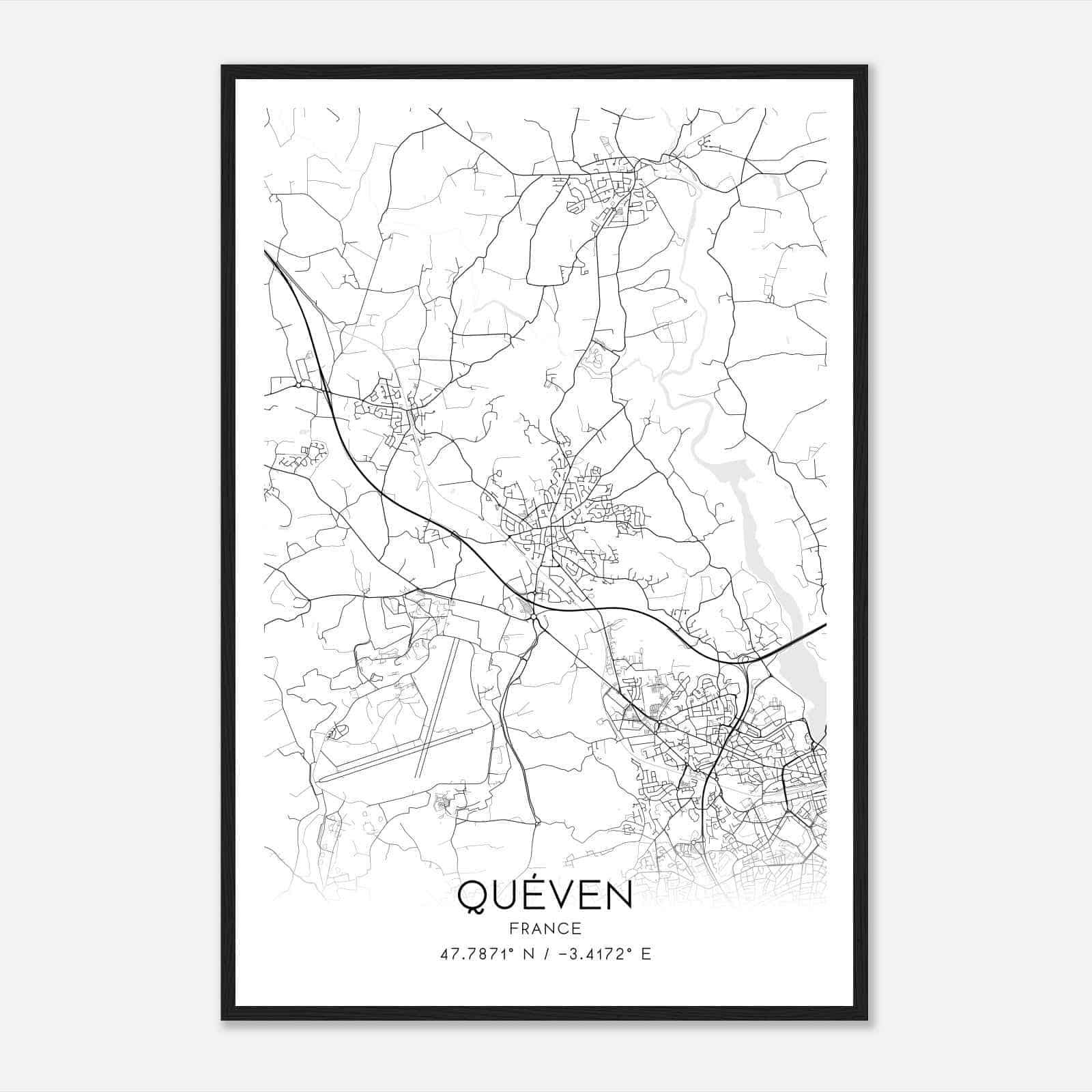 Queven France Map Poster, Modern Home Decor Wall Art Print