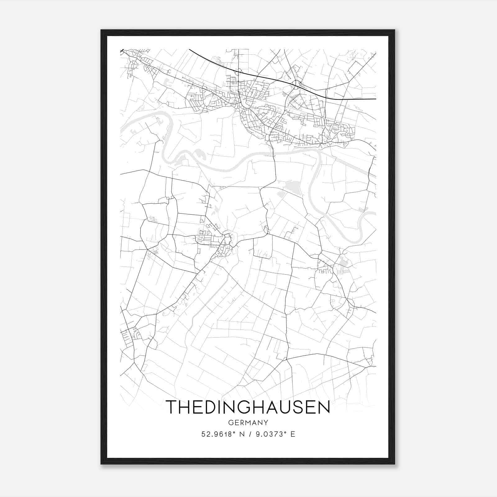 Thedinghausen Germany Map Poster, Modern Home Decor Wall Art Print