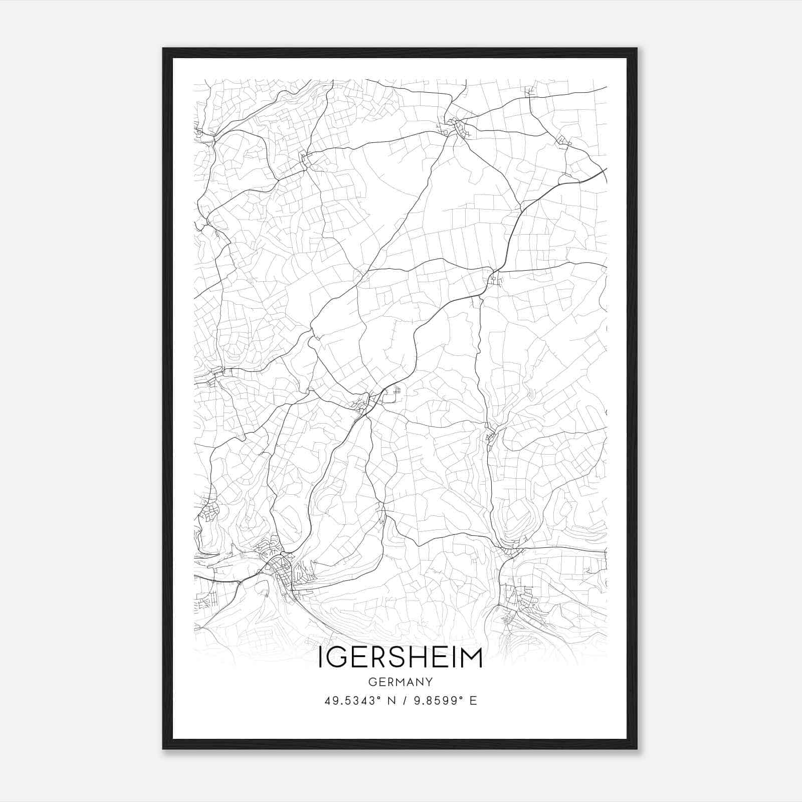 Igersheim Germany Map Poster, Modern Home Decor Wall Art Print