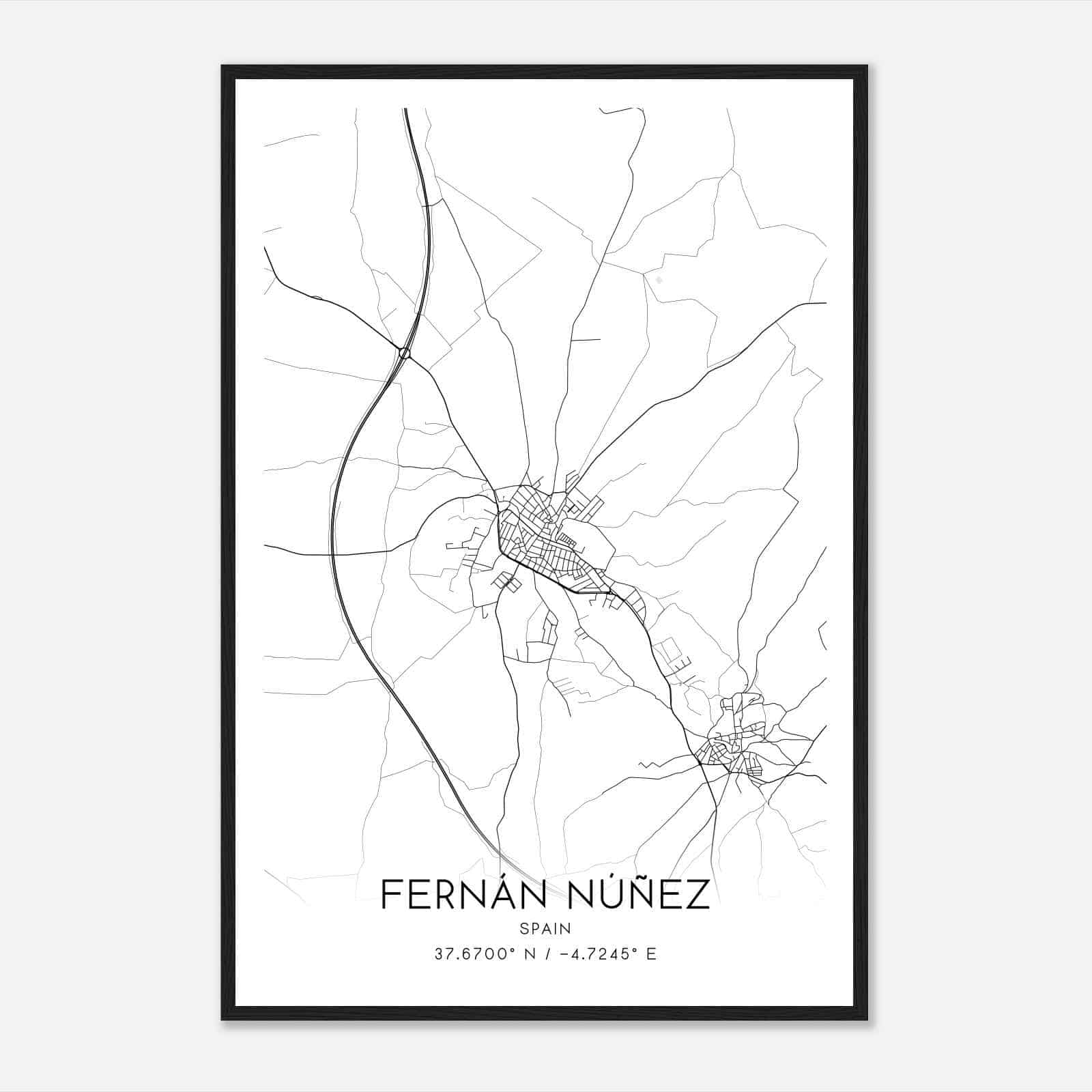 Fernan-Nunez Spain Map Poster, Modern Home Decor Wall Art Print