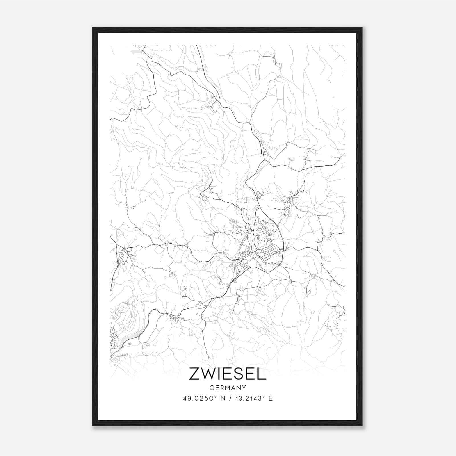 Zwiesel Germany Map Poster, Modern Home Decor Wall Art Print