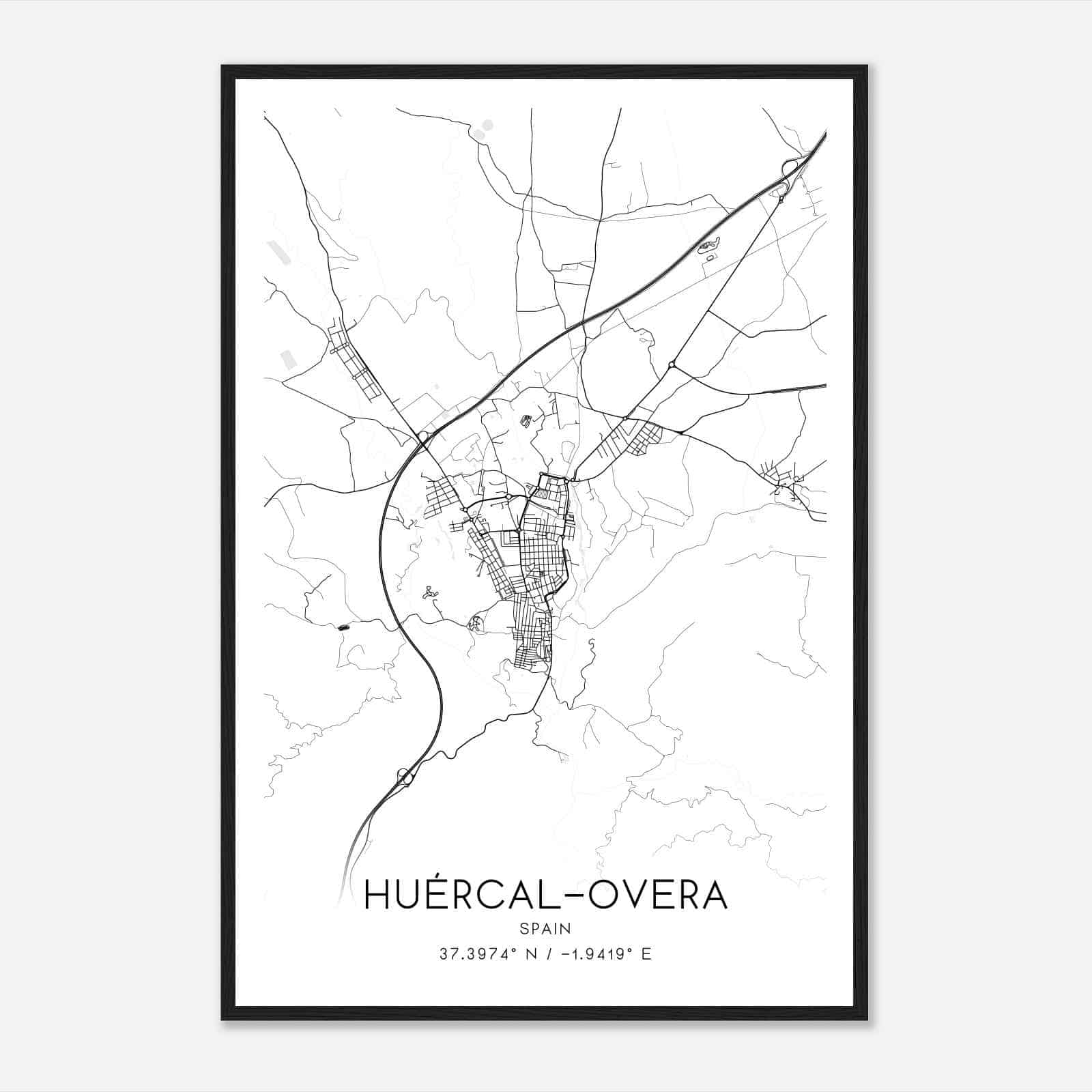 Huercal-Overa Spain Map Poster, Modern Home Decor Wall Art Print