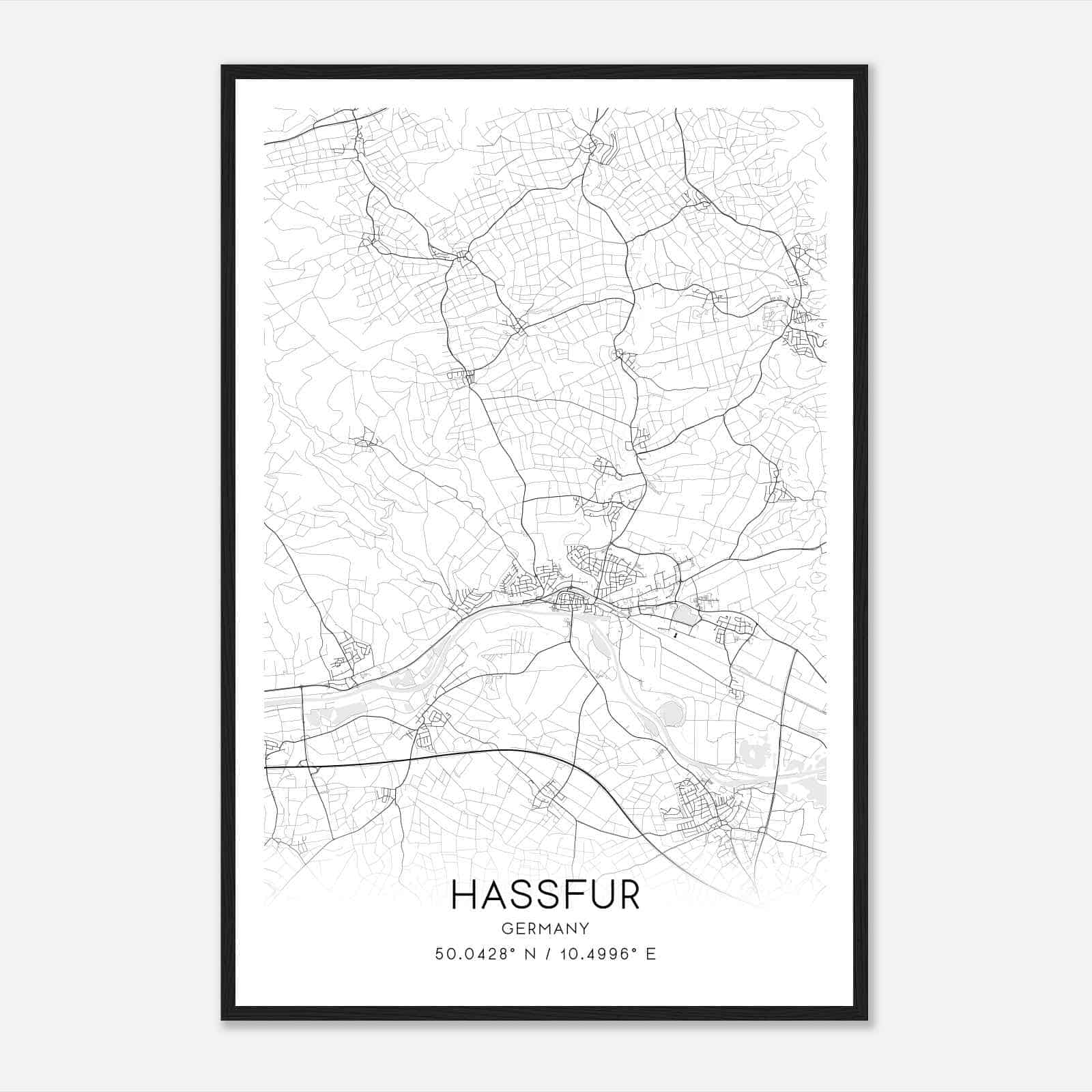 Hassfurt Germany Map Poster, Modern Home Decor Wall Art Print