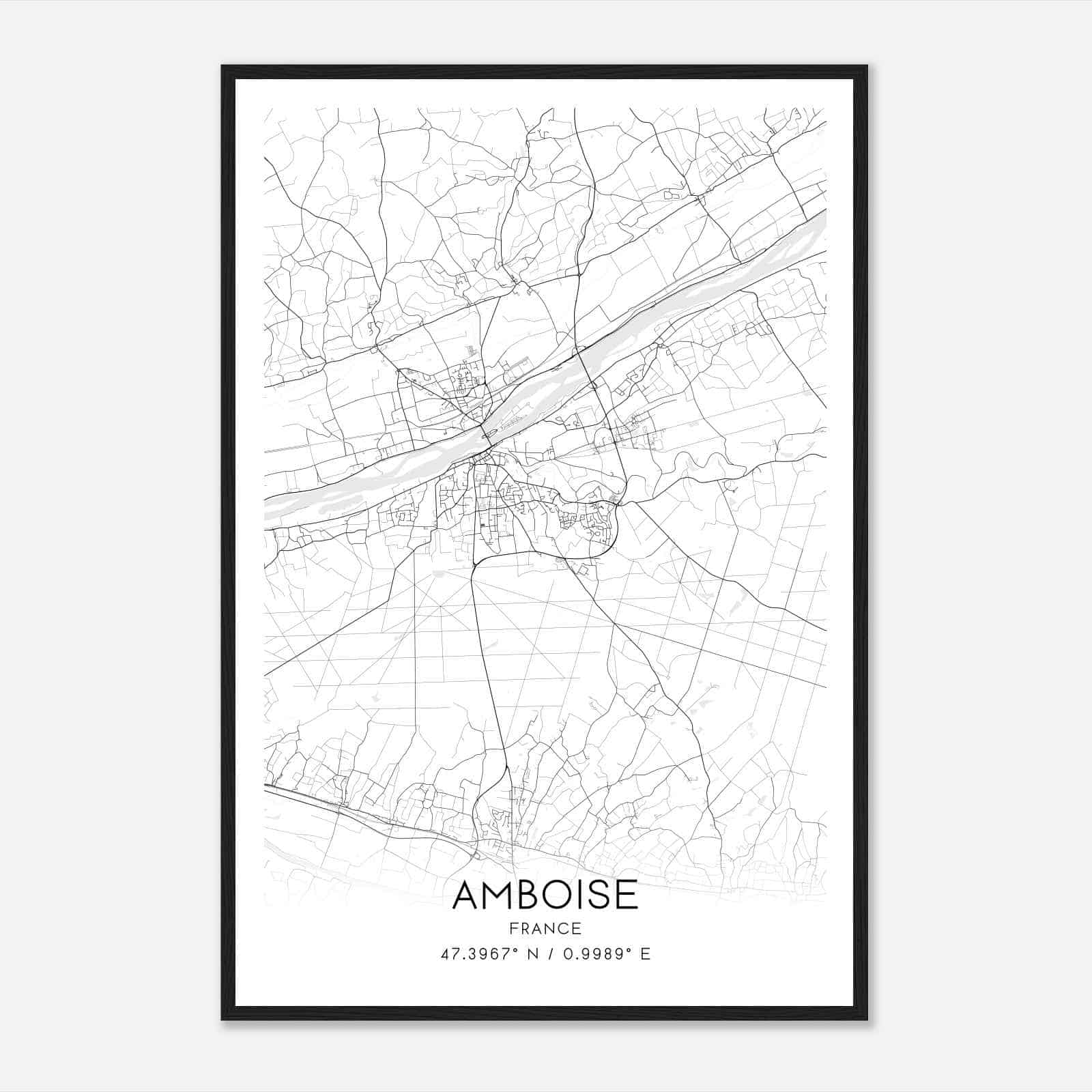 Amboise France Map Poster, Modern Home Decor Wall Art Print