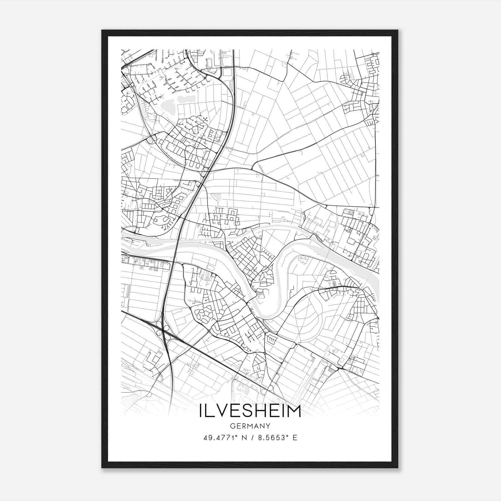 Ilvesheim Germany Map Poster, Modern Home Decor Wall Art Print