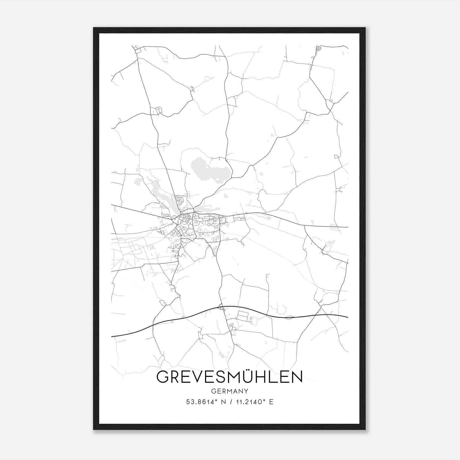 Grevesmuhlen Germany Map Poster, Modern Home Decor Wall Art Print