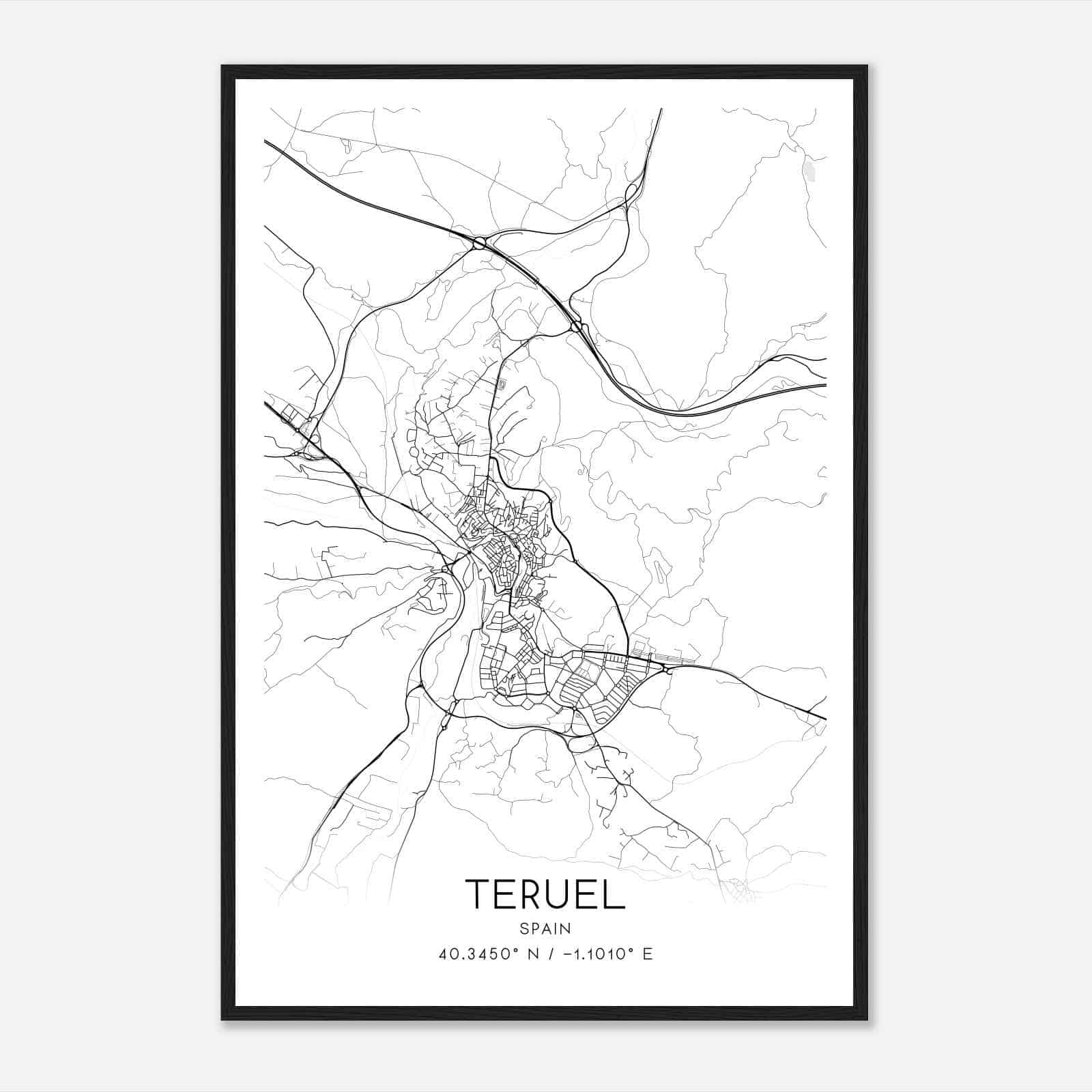 Teruel Spain Map Poster, Modern Home Decor Wall Art Print