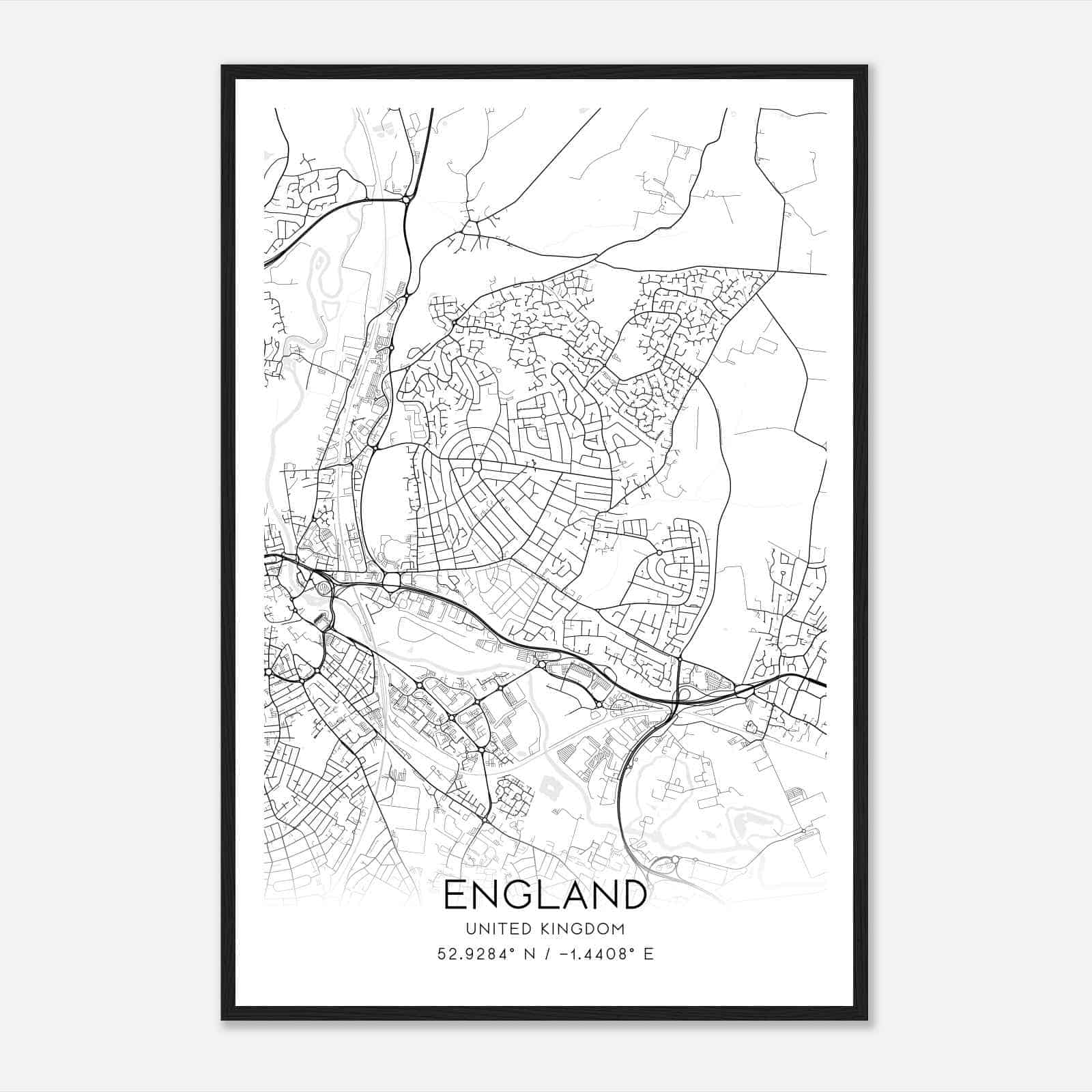 Chaddesden United Kingdom Map Poster, Modern Home Decor Wall Art Print