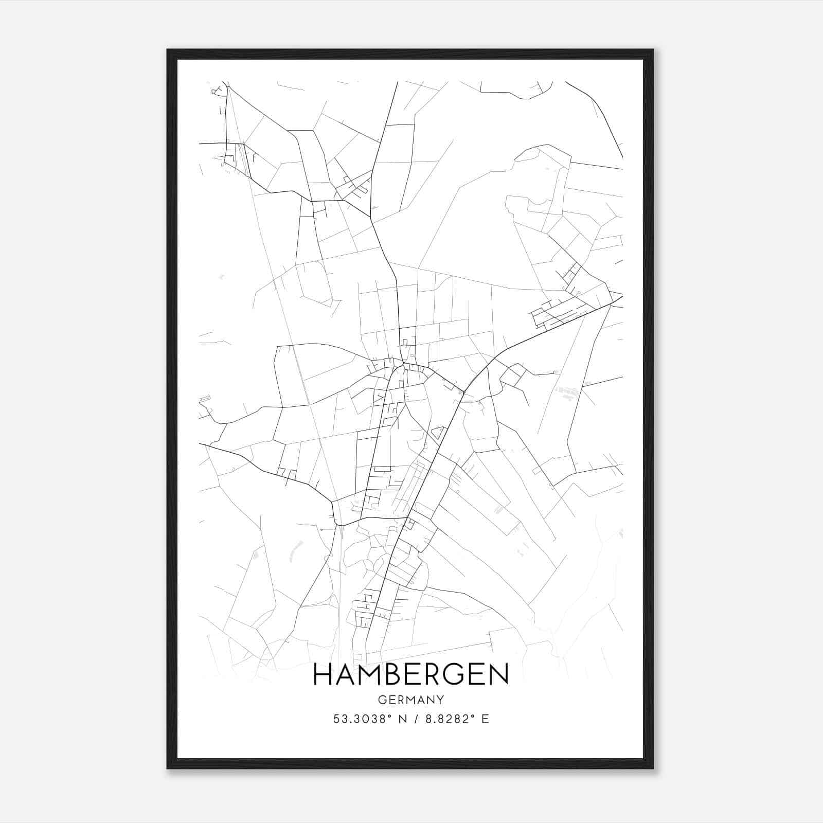 Hambergen Germany Map Poster, Modern Home Decor Wall Art Print