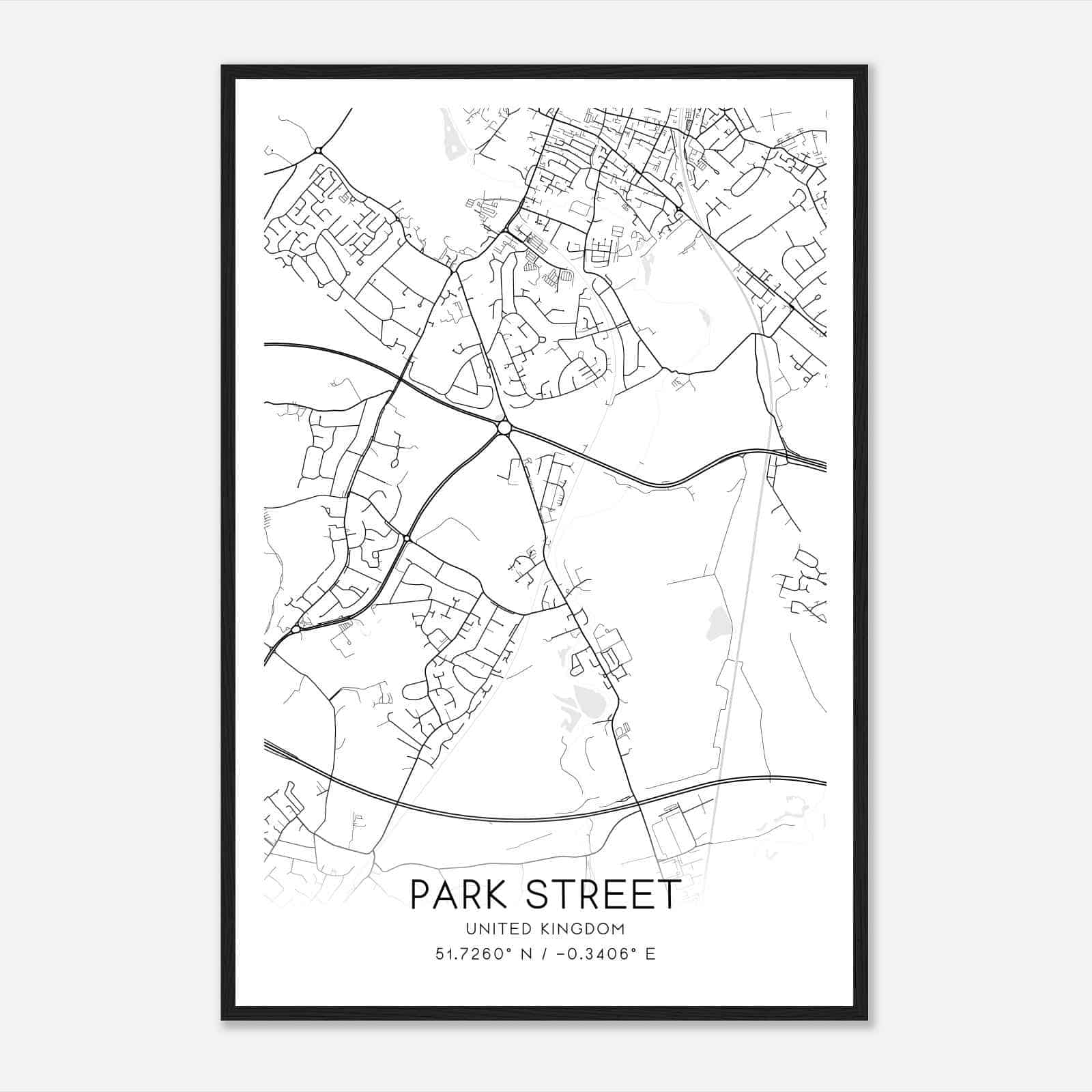 Park Street United Kingdom Map Poster, Modern Home Decor Wall Art Print