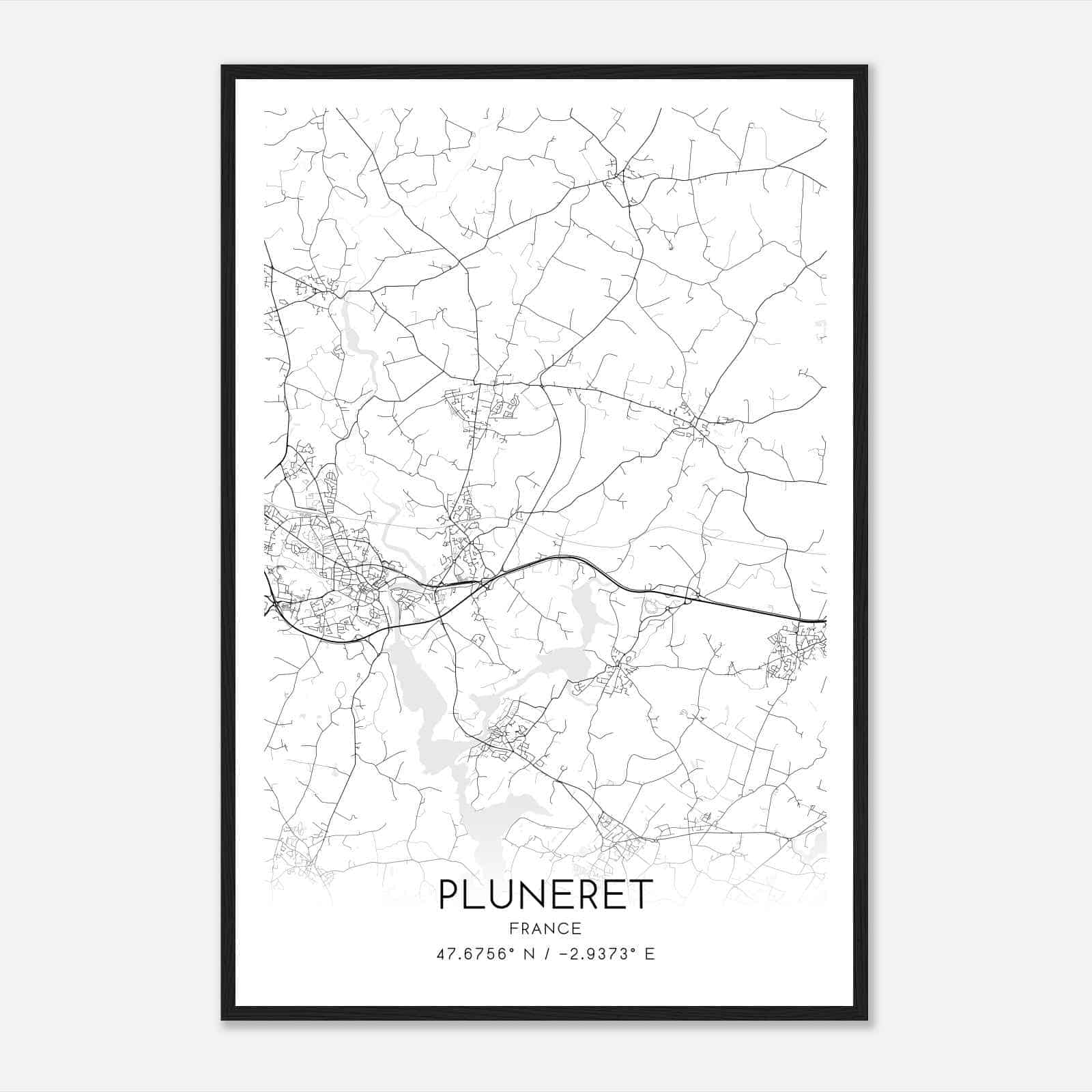 Pluneret France Map Poster, Modern Home Decor Wall Art Print