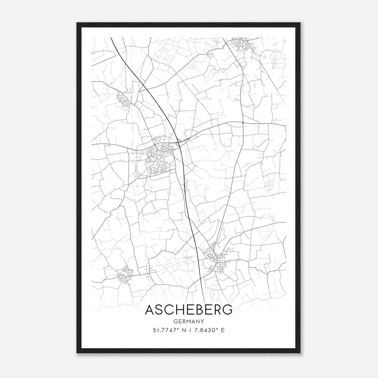 Ascheberg Germany Map Poster, Modern Home Decor Wall Art Print