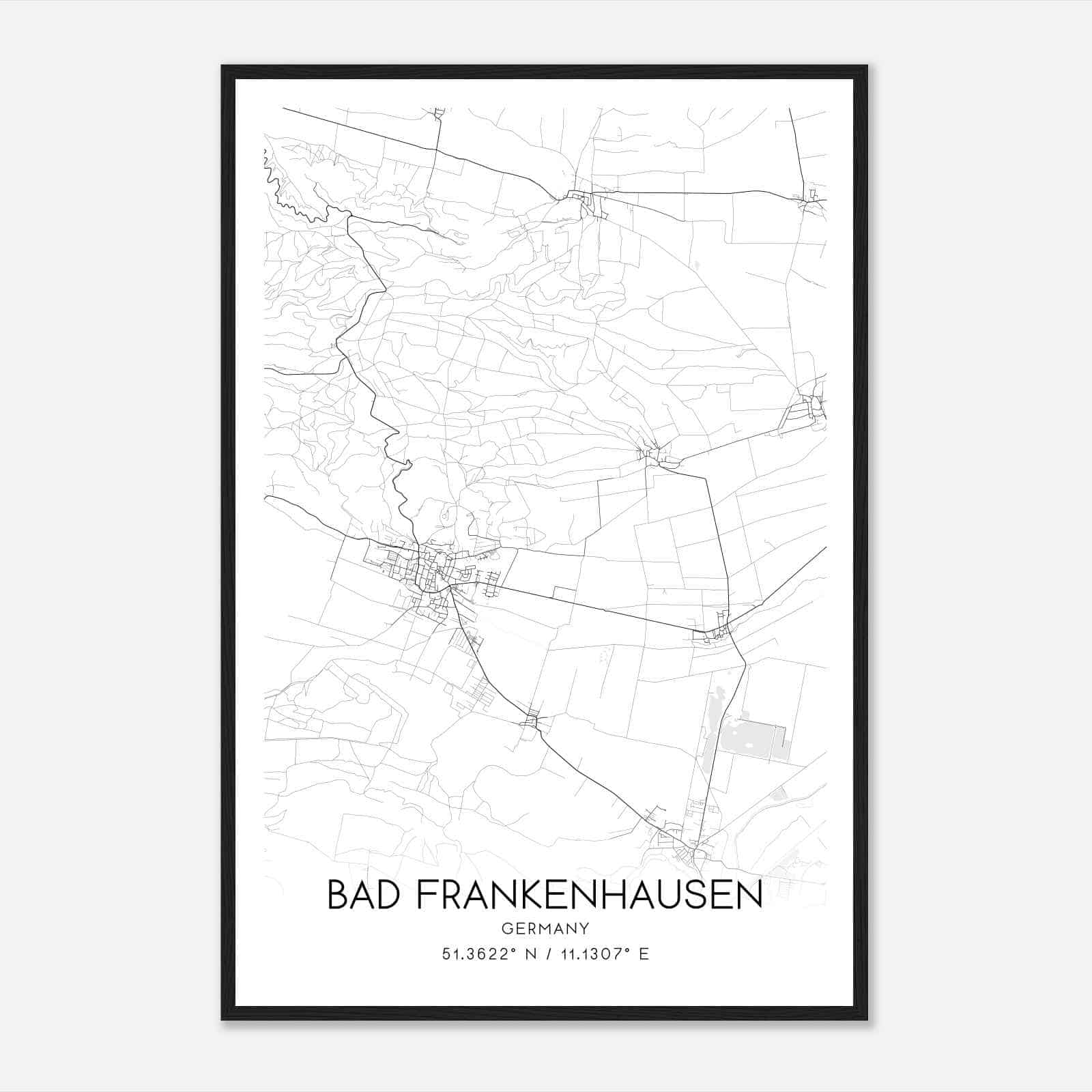 Bad Frankenhausen Germany Map Poster, Modern Home Decor Wall Art Print