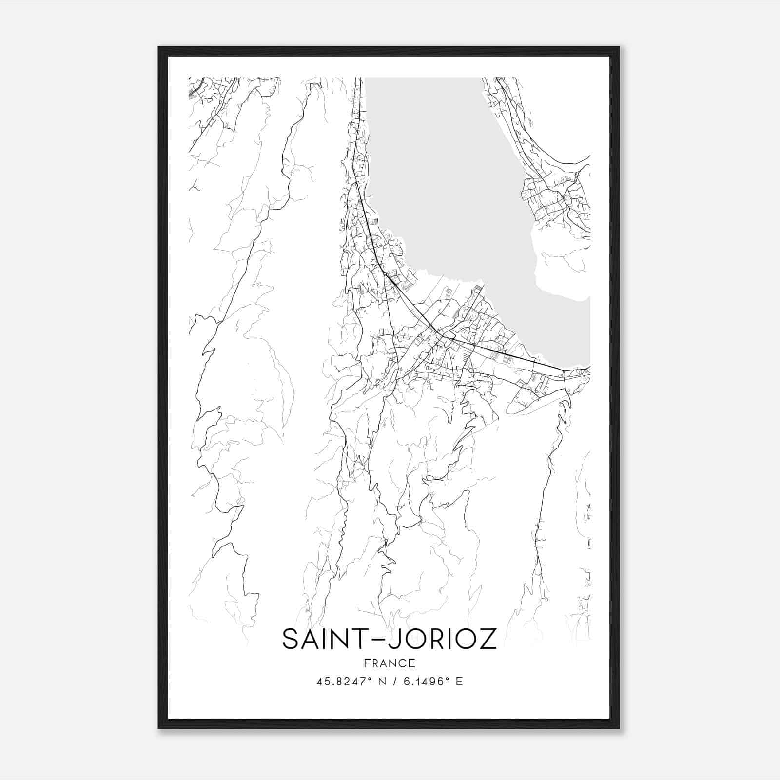 Saint-Jorioz France Map Poster, Modern Home Decor Wall Art Print