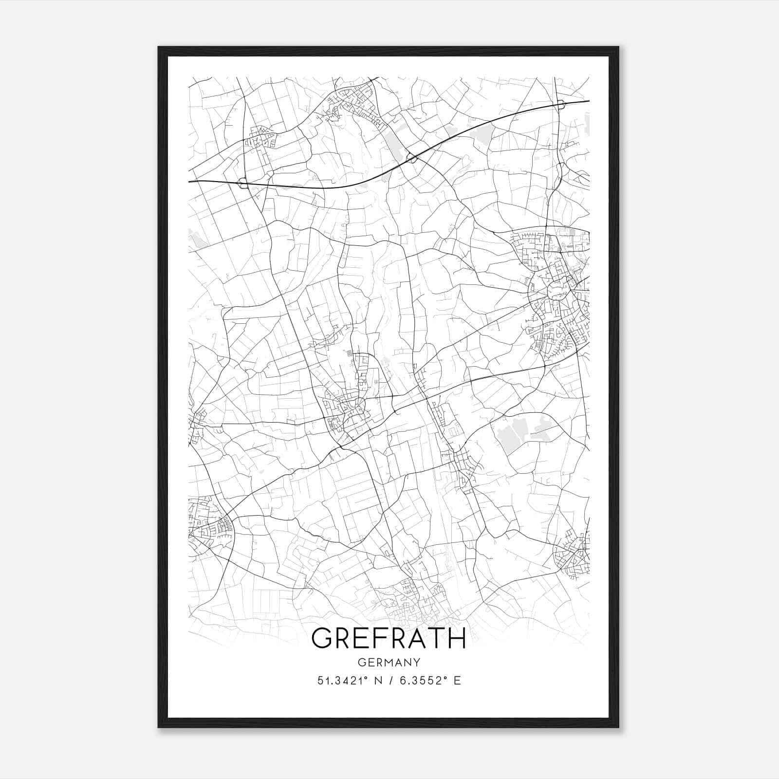 Grefrath Germany Map Poster, Modern Home Decor Wall Art Print