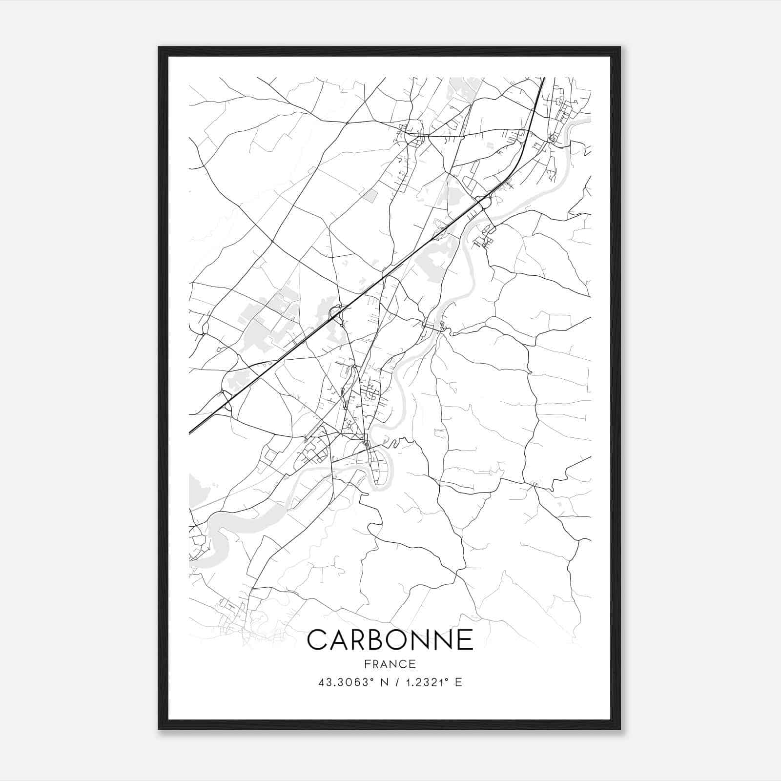 Carbonne France Map Poster, Modern Home Decor Wall Art Print