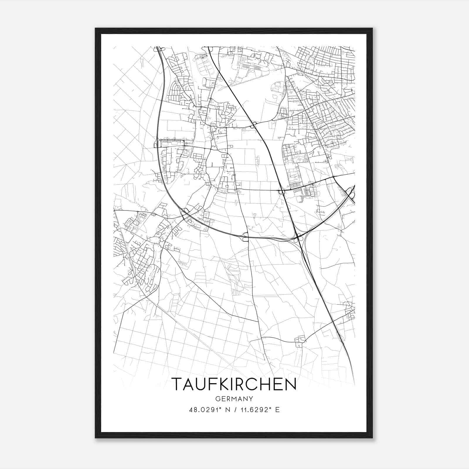 Taufkirchen Germany Map Poster, Modern Home Decor Wall Art Print