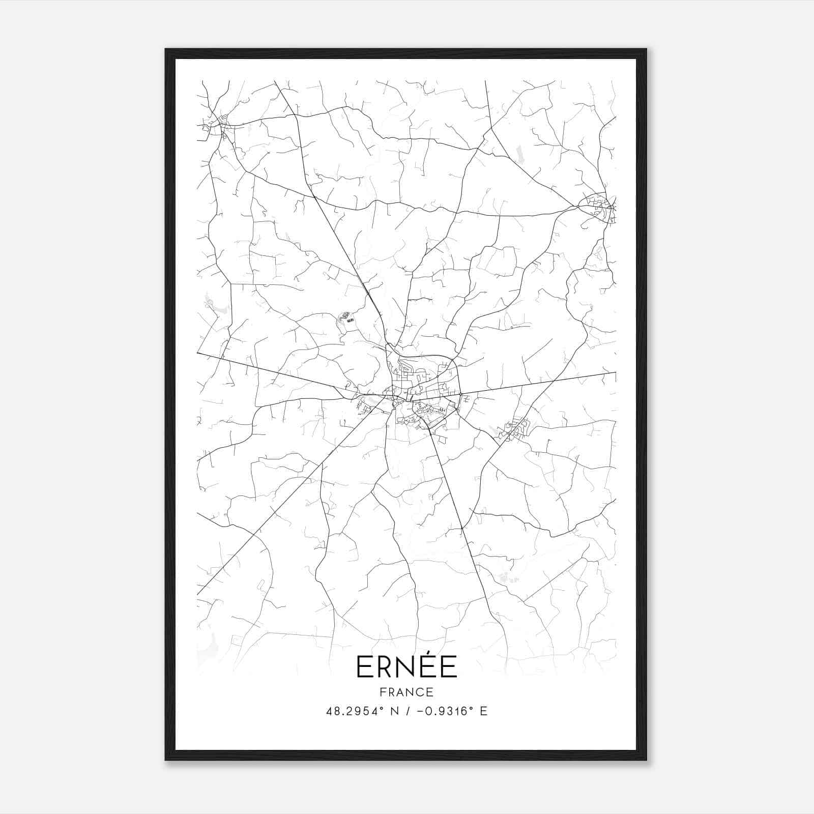 Ernee France Map Poster, Modern Home Decor Wall Art Print