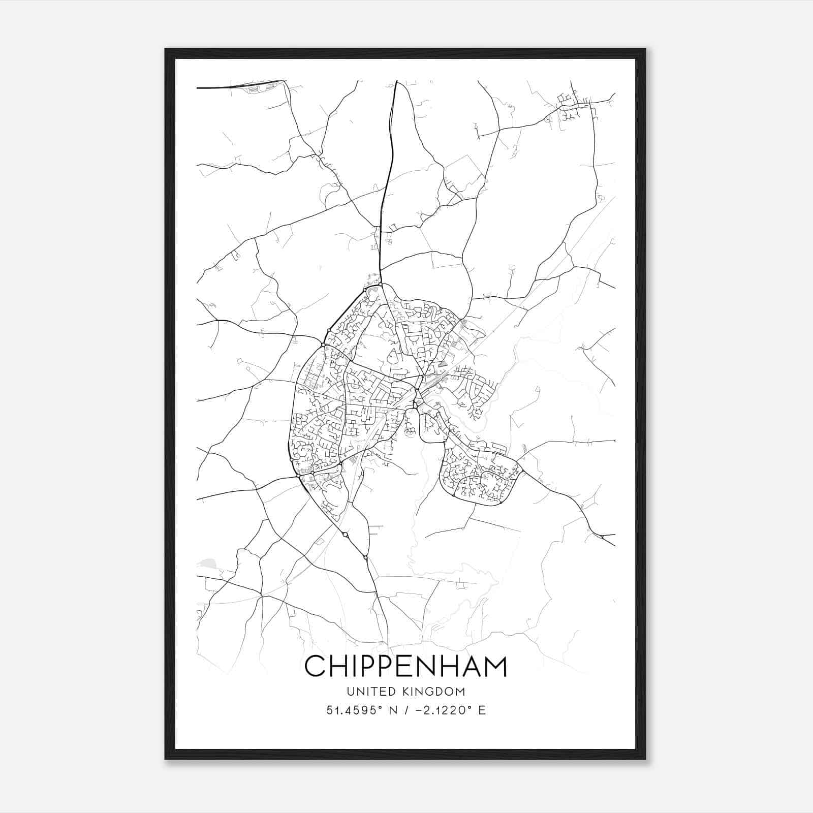 Chippenham United Kingdom Map Poster, Modern Home Decor Wall Art Print