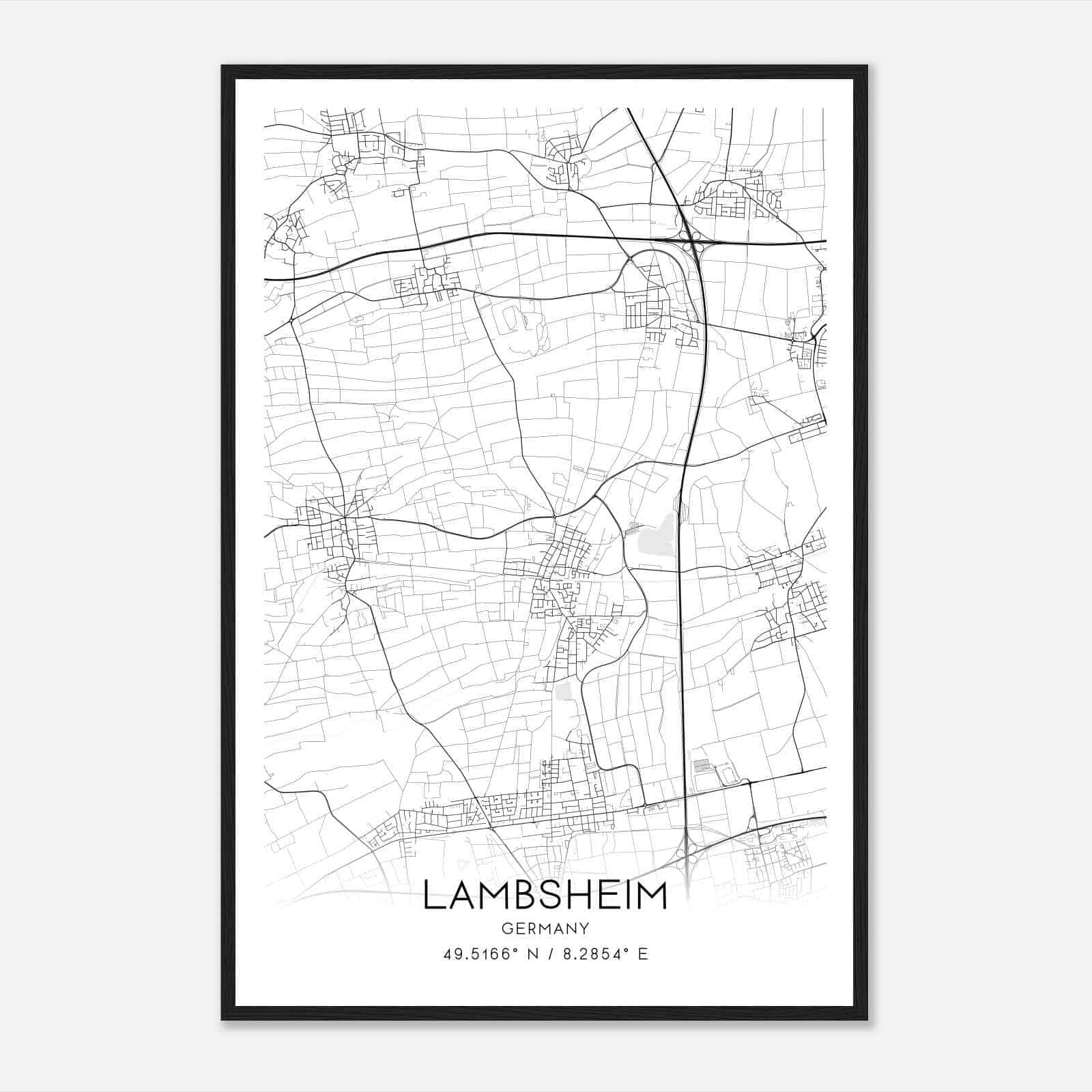 Lambsheim Germany Map Poster, Modern Home Decor Wall Art Print