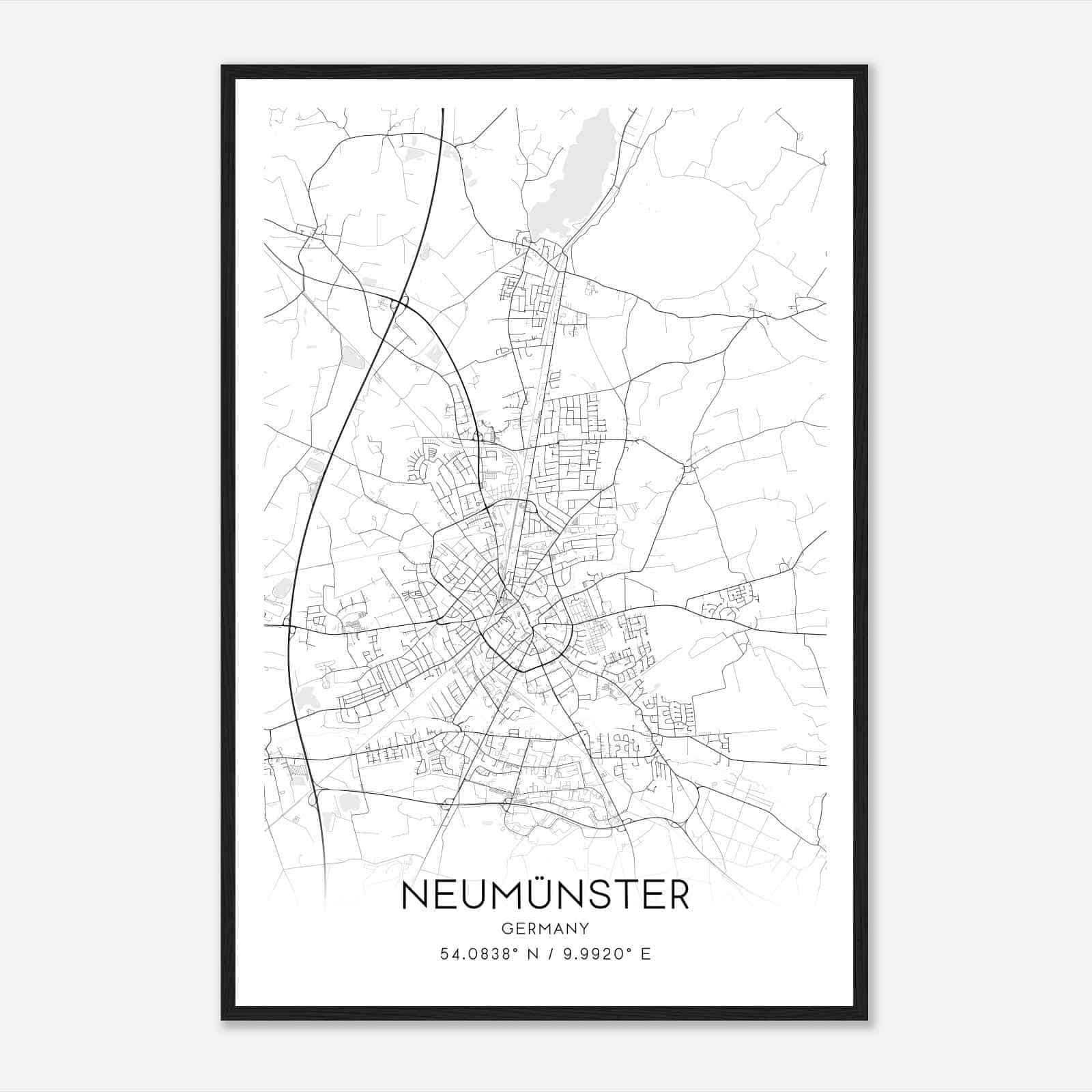 Neumunster Germany Map Poster, Modern Home Decor Wall Art Print