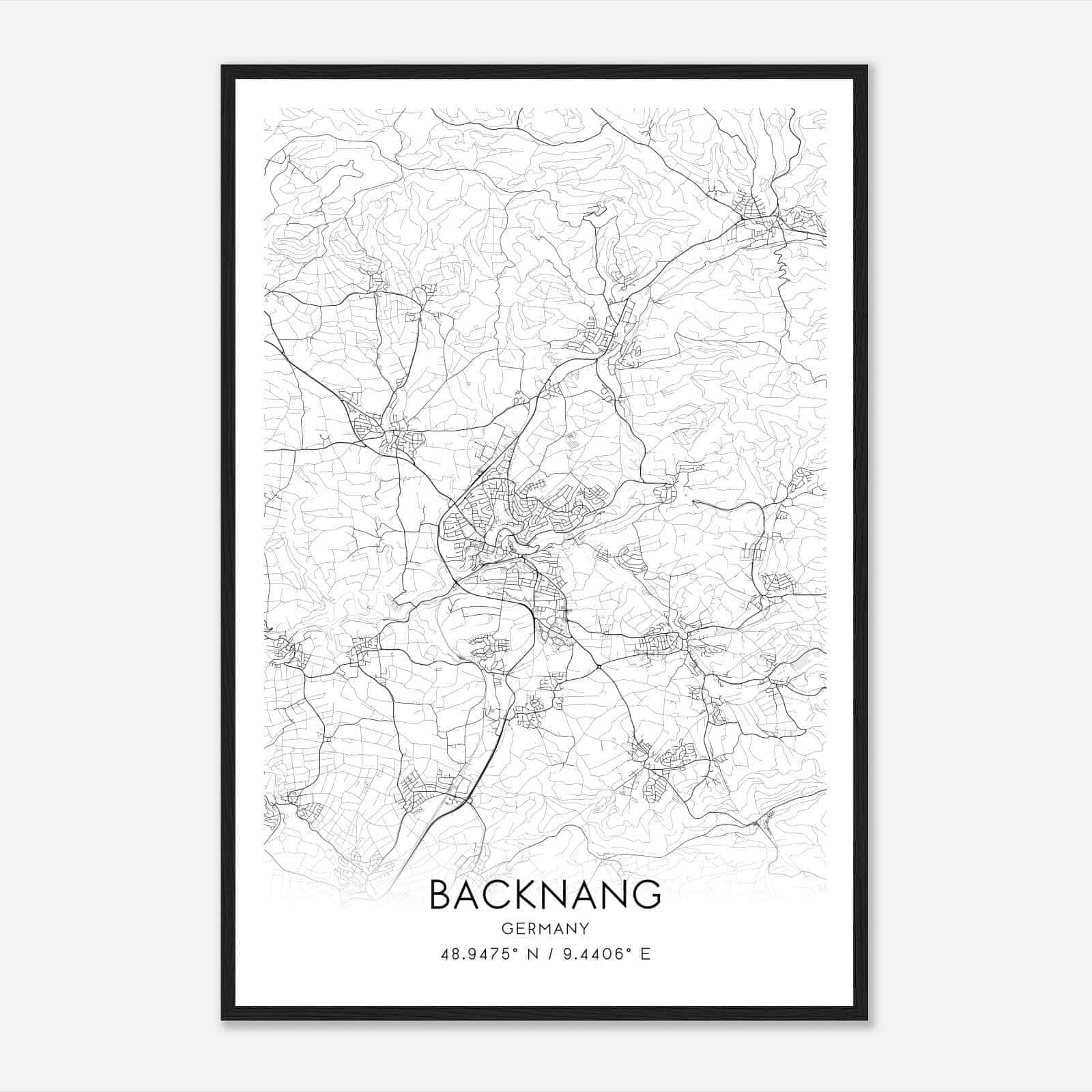 Backnang Germany Map Poster, Modern Home Decor Wall Art Print