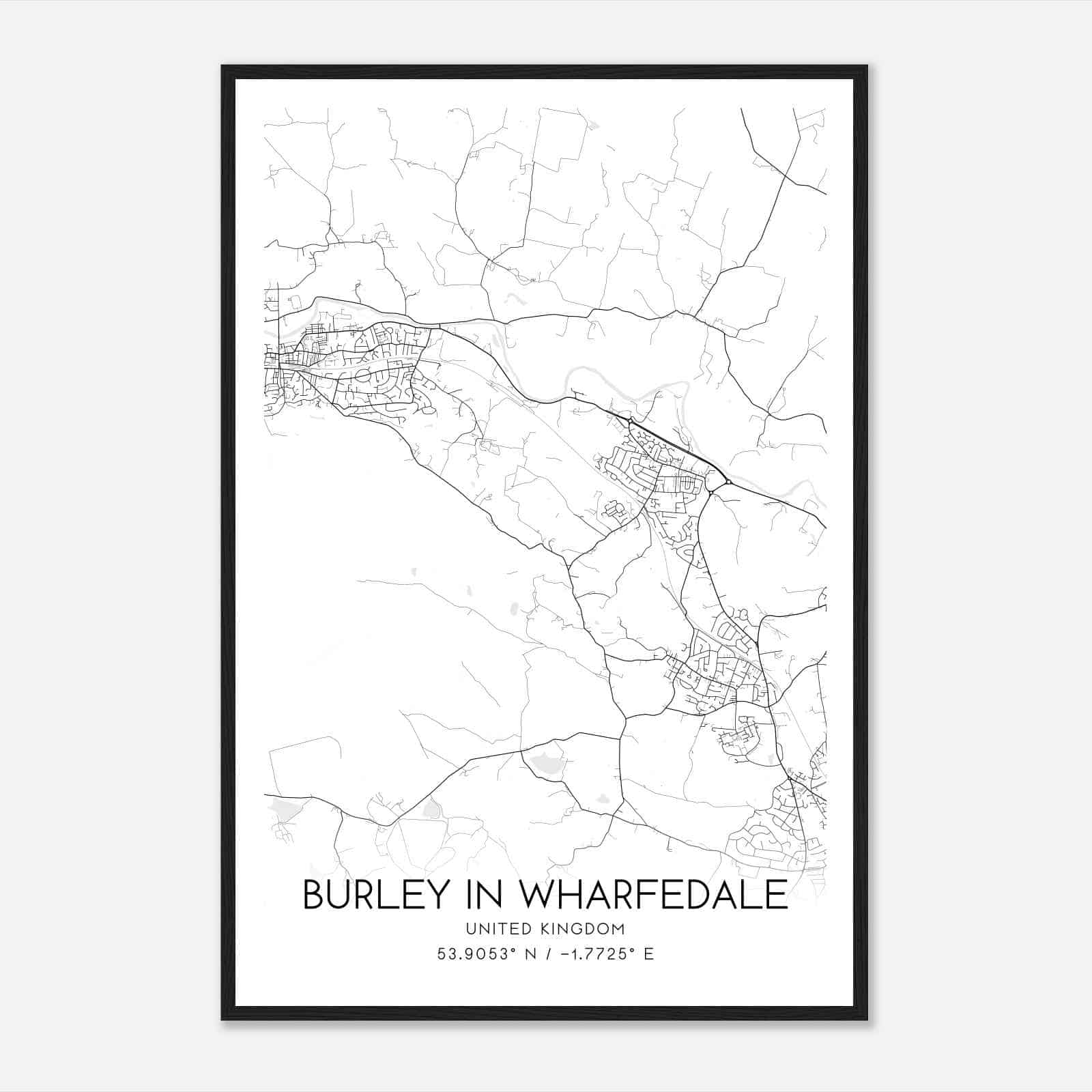Burley in Wharfedale United Kingdom Map Poster, Modern Home Decor Wall Art Print